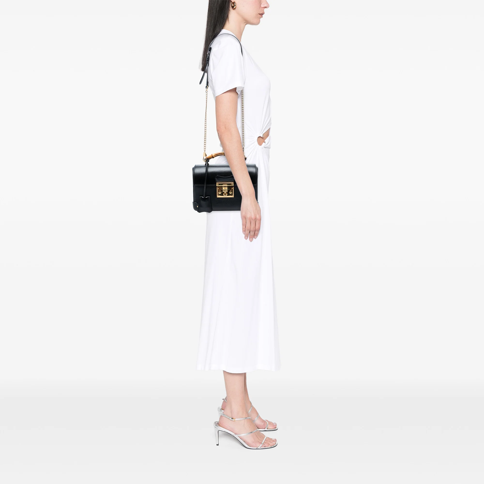 Gucci | Pre-Owned Small Leather Bamboo Padlock Satchel | Black - Image 7