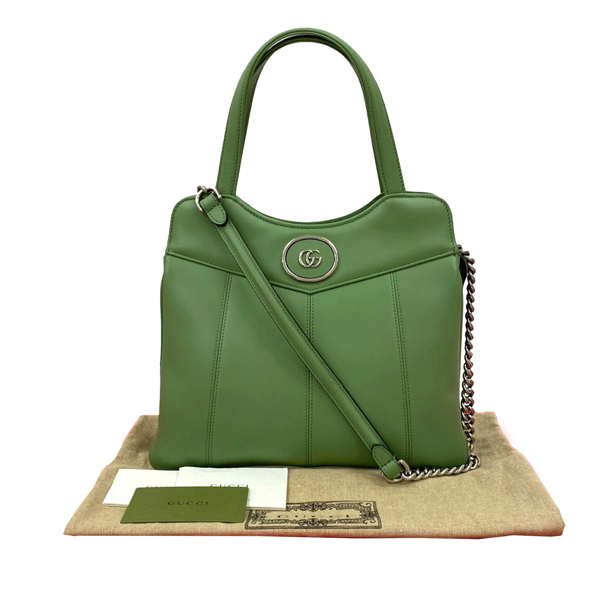 Gucci | Pre-Owned Small Leather Petite GG Tote | Green/Light Green - Image 2