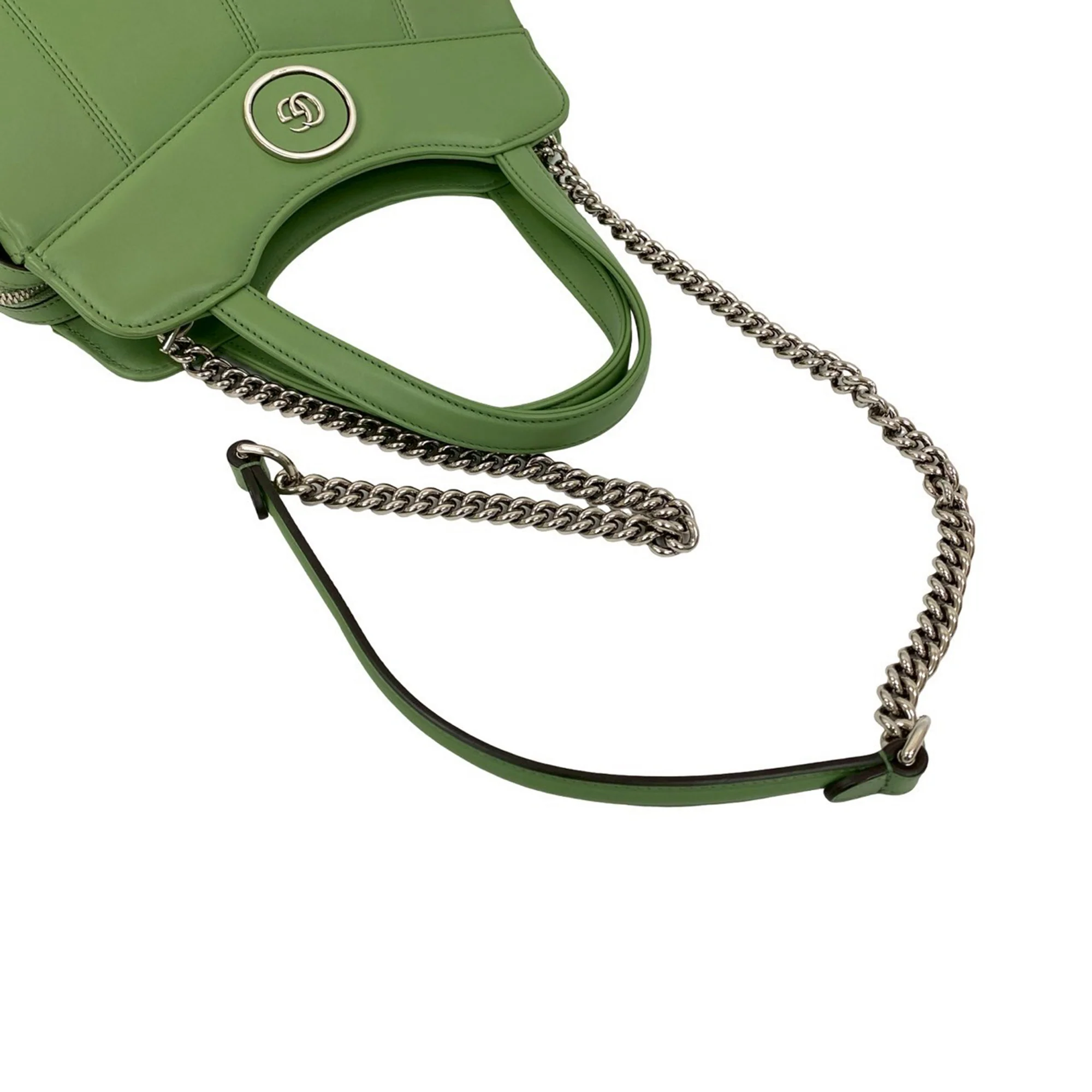 Gucci | Pre-Owned Small Leather Petite GG Tote | Green/Light Green - Image 9
