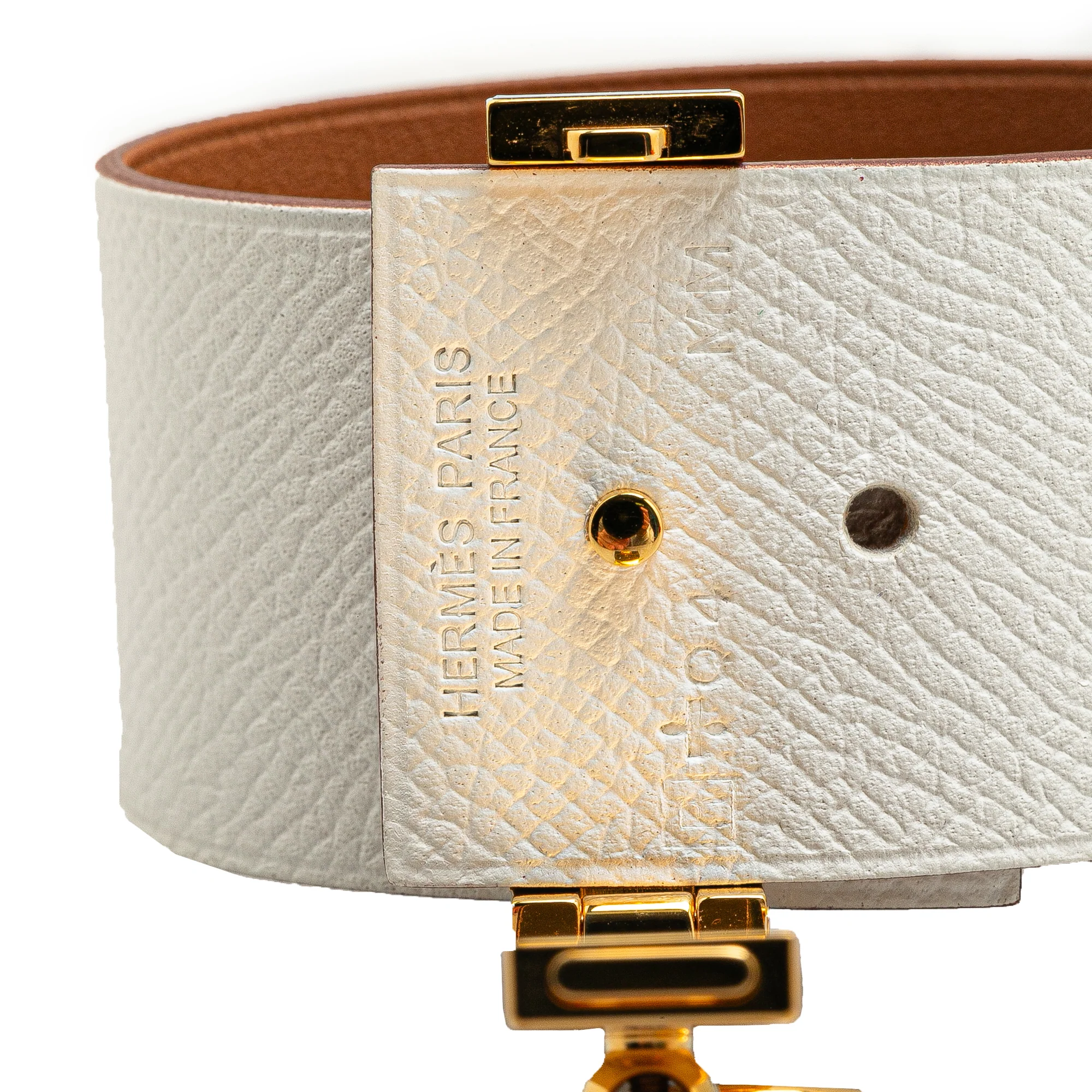 Hermes | Pre-Owned Bicolor Epsom Reversible Illusion Bracelet MM | White/GoldGold - Image 5