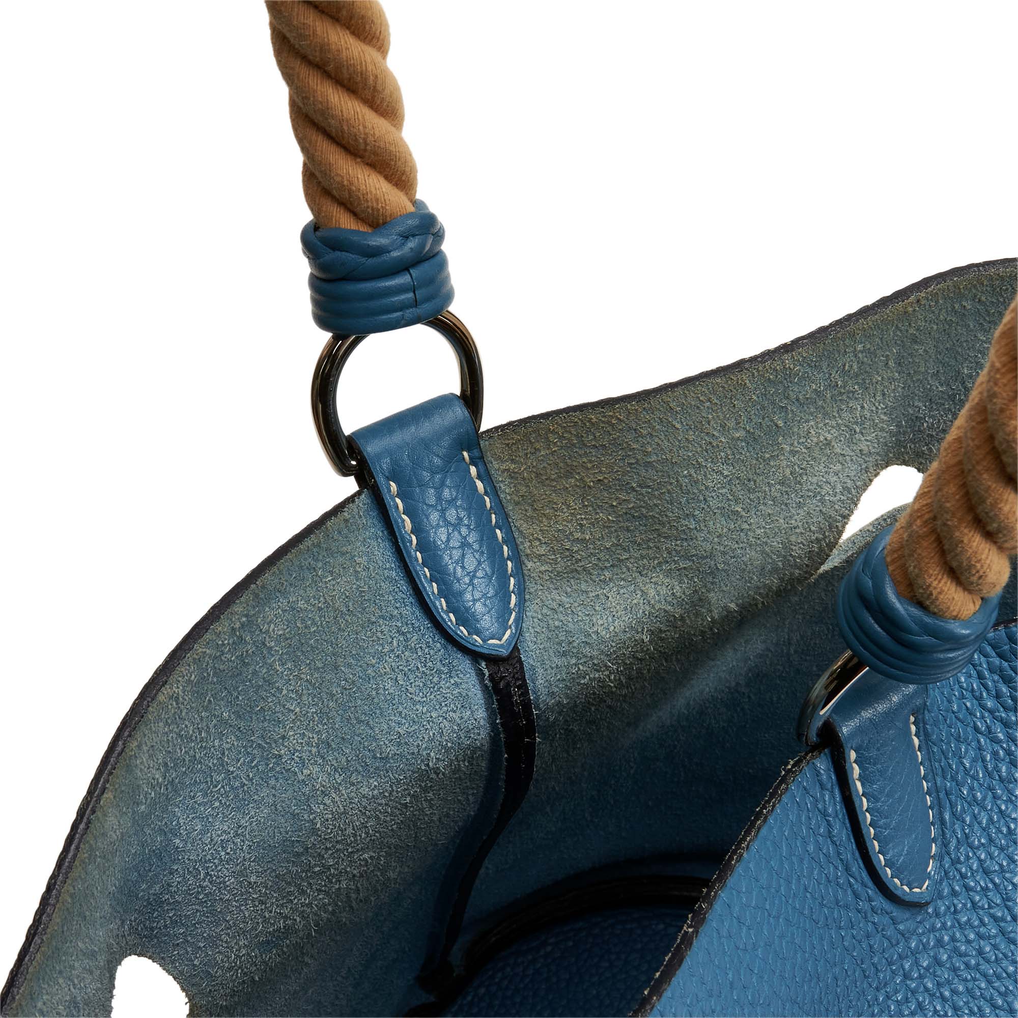 Hermes | Pre-Owned Clemence Mangeoire Bucket PM | Blue - Image 9