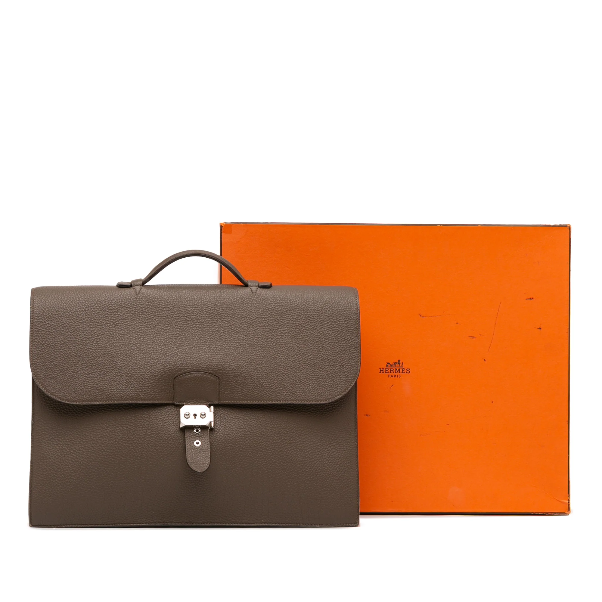 Hermes | Pre-Owned Togo Sac a Depeches 41 | Brown/Taupe - Image 4