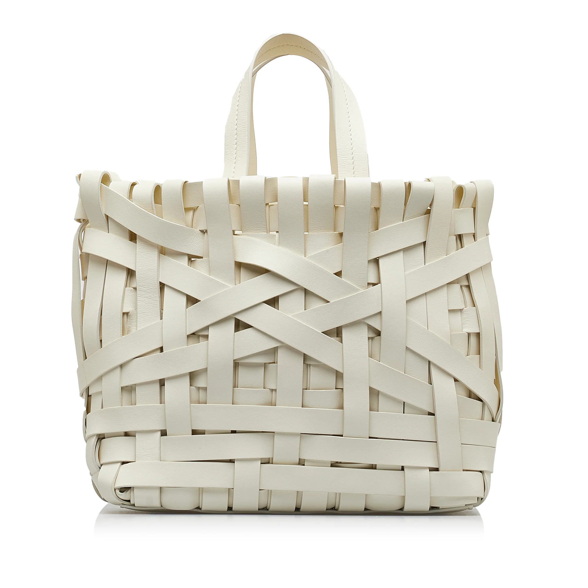Jil Sander | Pre-Owned Woven Leather Basket Tote | White