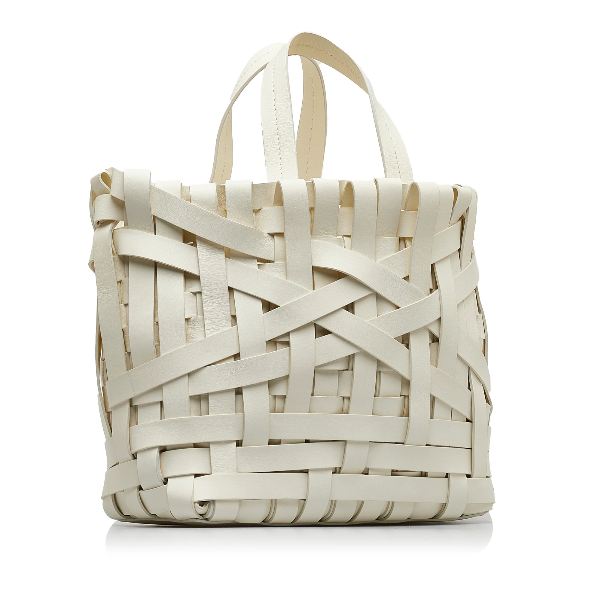 Jil Sander | Pre-Owned Woven Leather Basket Tote | White - Image 2