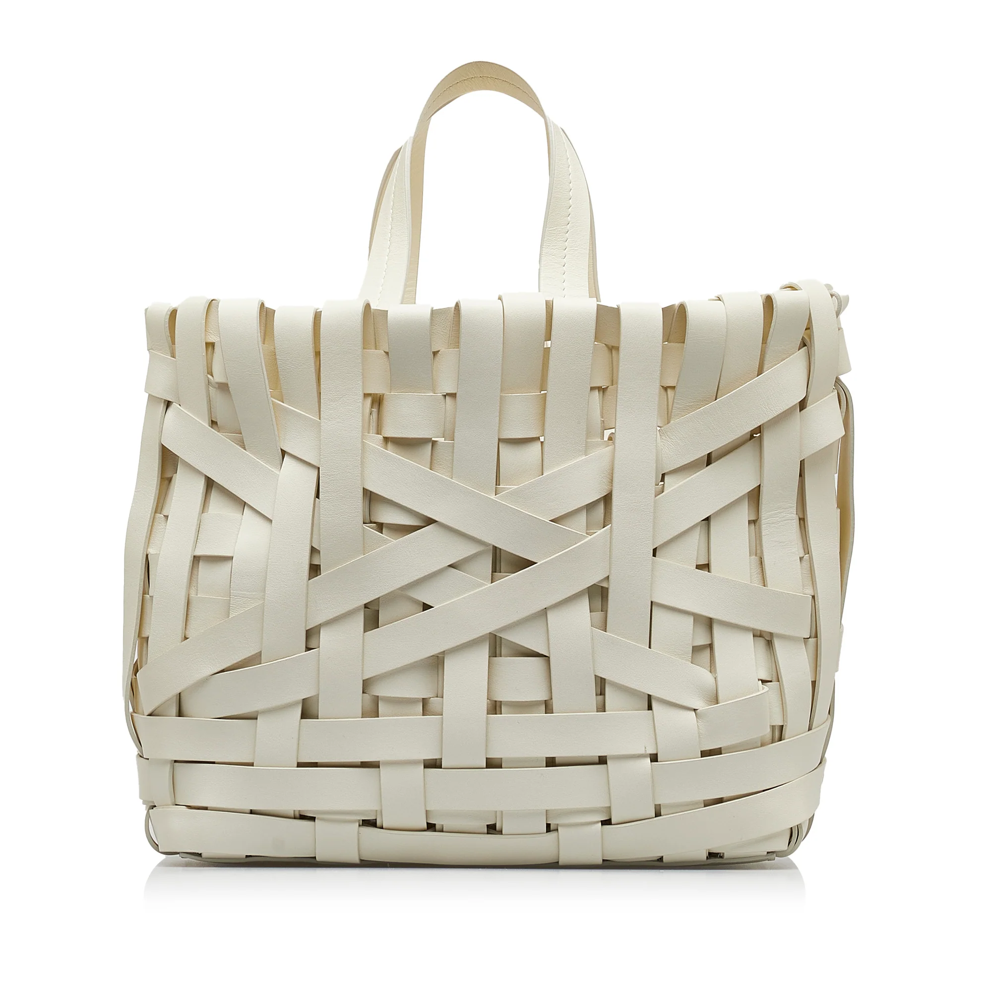 Jil Sander | Pre-Owned Woven Leather Basket Tote | White - Image 3