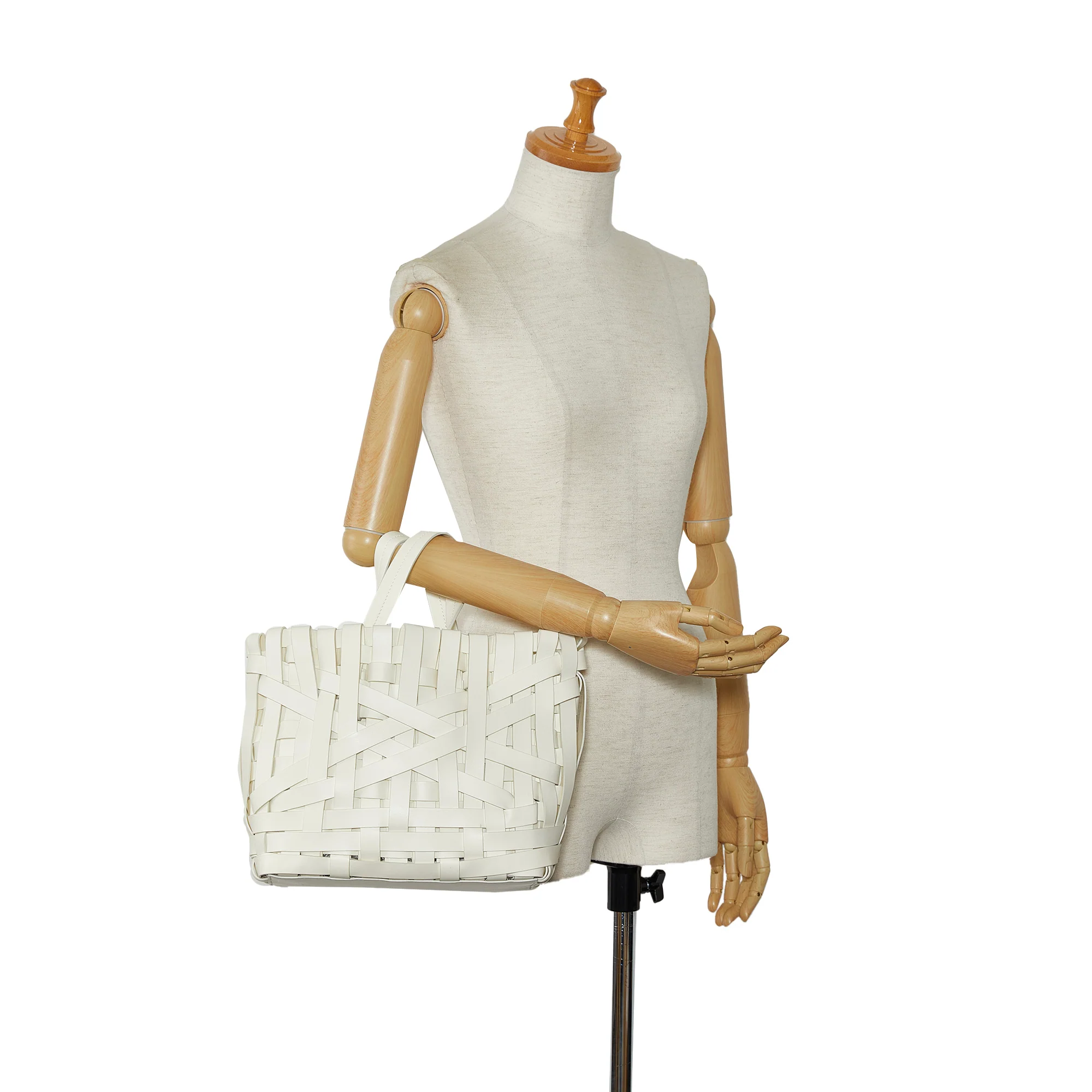 Jil Sander | Pre-Owned Woven Leather Basket Tote | White - Image 8