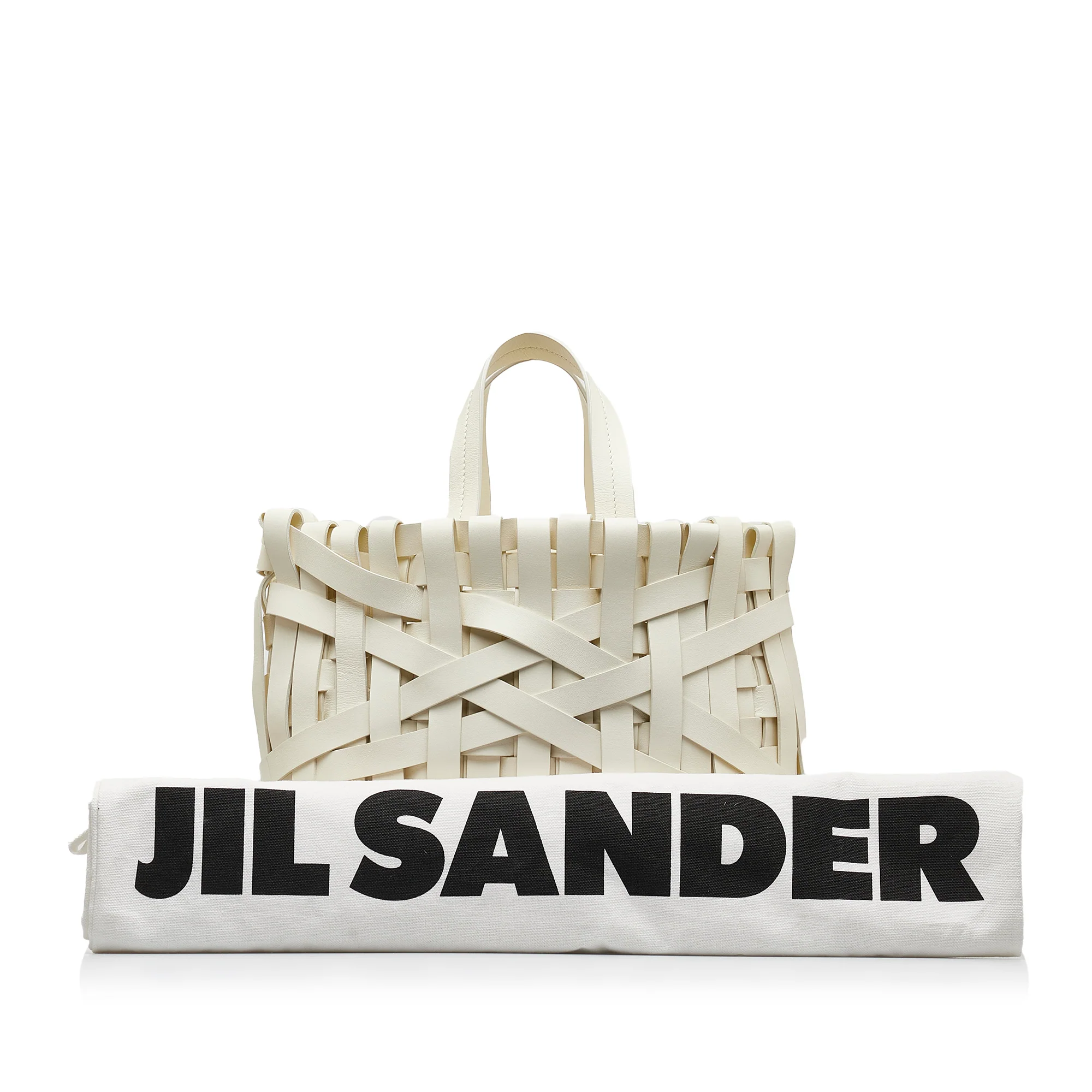 Jil Sander | Pre-Owned Woven Leather Basket Tote | White - Image 9