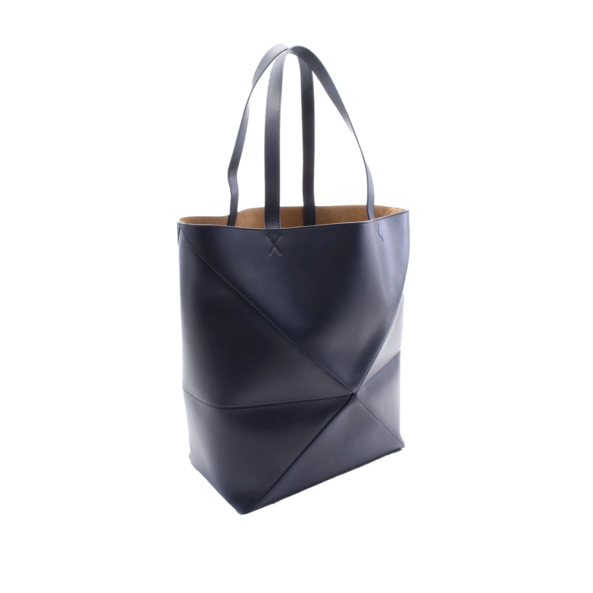 LOEWE | Pre-Owned Large Shiny Calfskin Puzzle Fold Tote | Blue/Navy - Image 2
