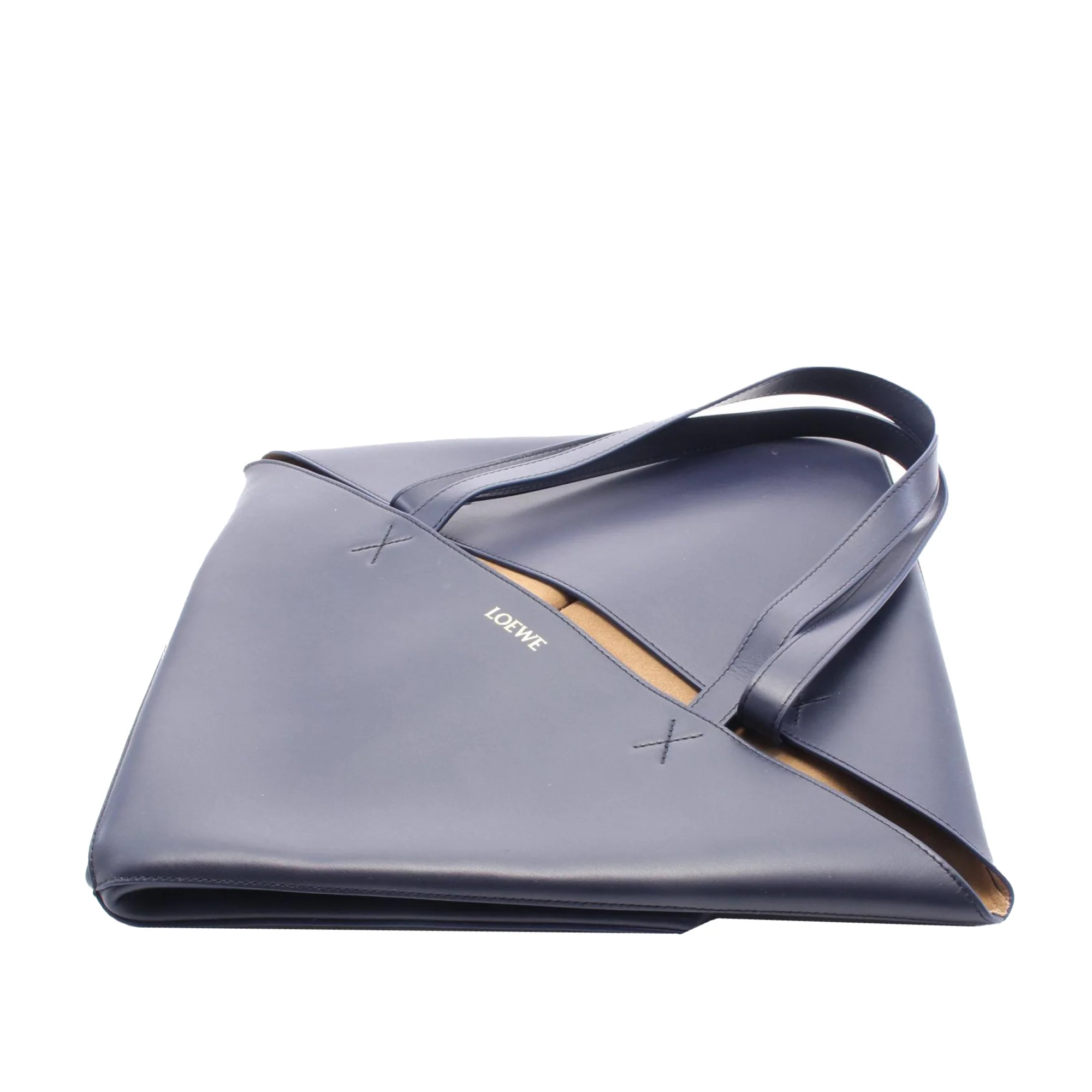 LOEWE | Pre-Owned Large Shiny Calfskin Puzzle Fold Tote | Blue/Navy - Image 3