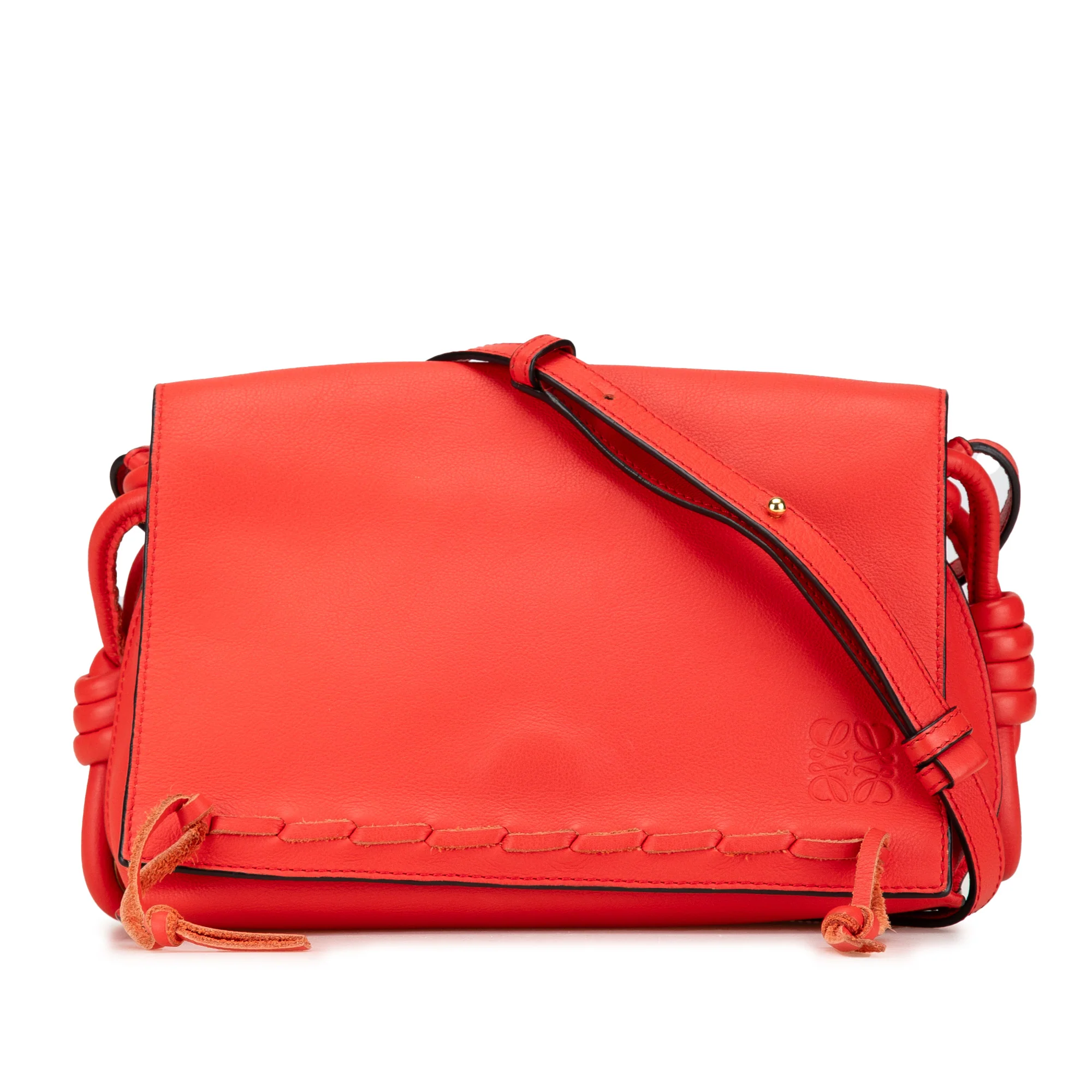 LOEWE | Pre-Owned Leather Flamenco Knot Whipstitch Crossbody | Red