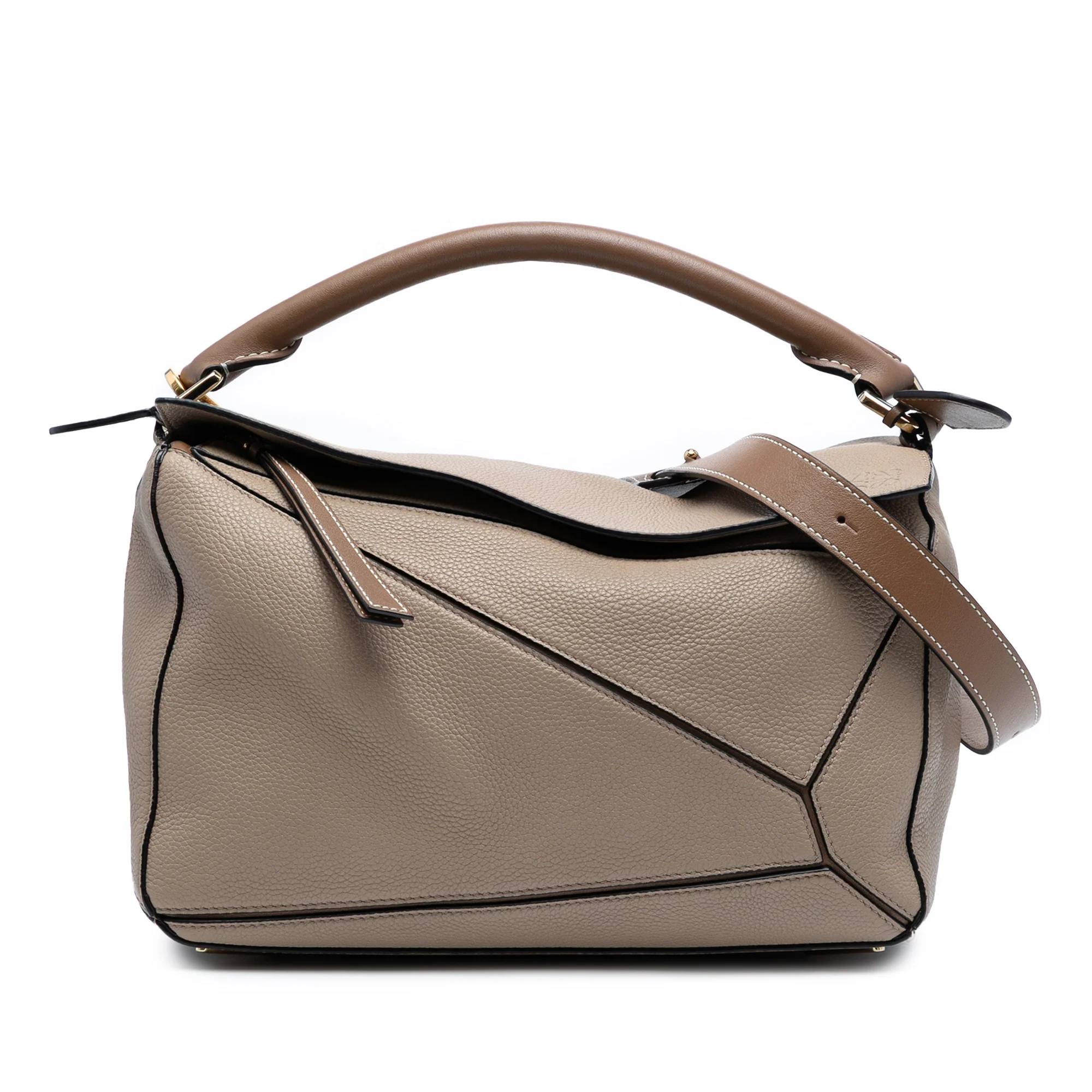 LOEWE | Pre-Owned Medium Calfskin Puzzle Satchel | Brown/Taupe