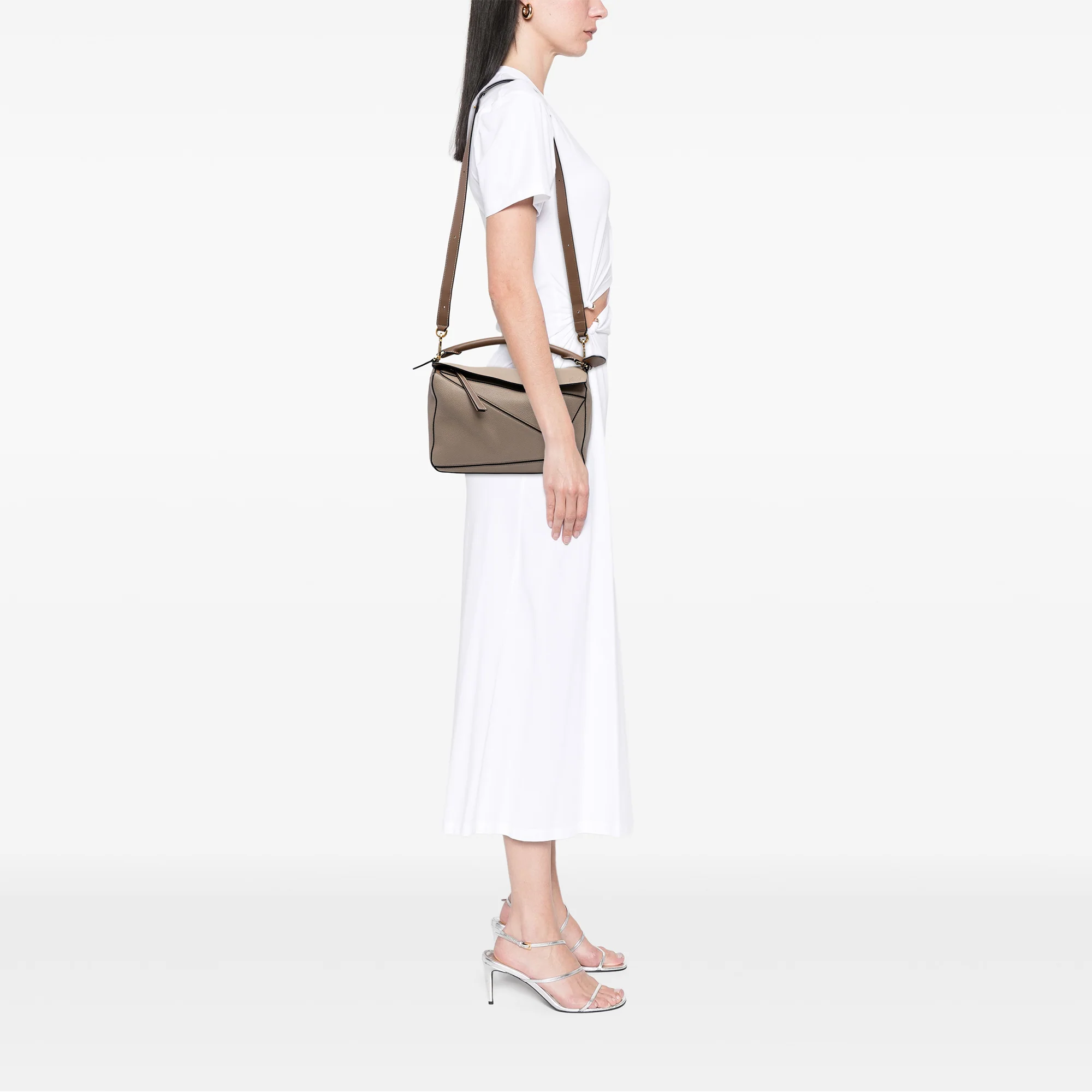 LOEWE | Pre-Owned Medium Calfskin Puzzle Satchel | Brown/Taupe - Image 6