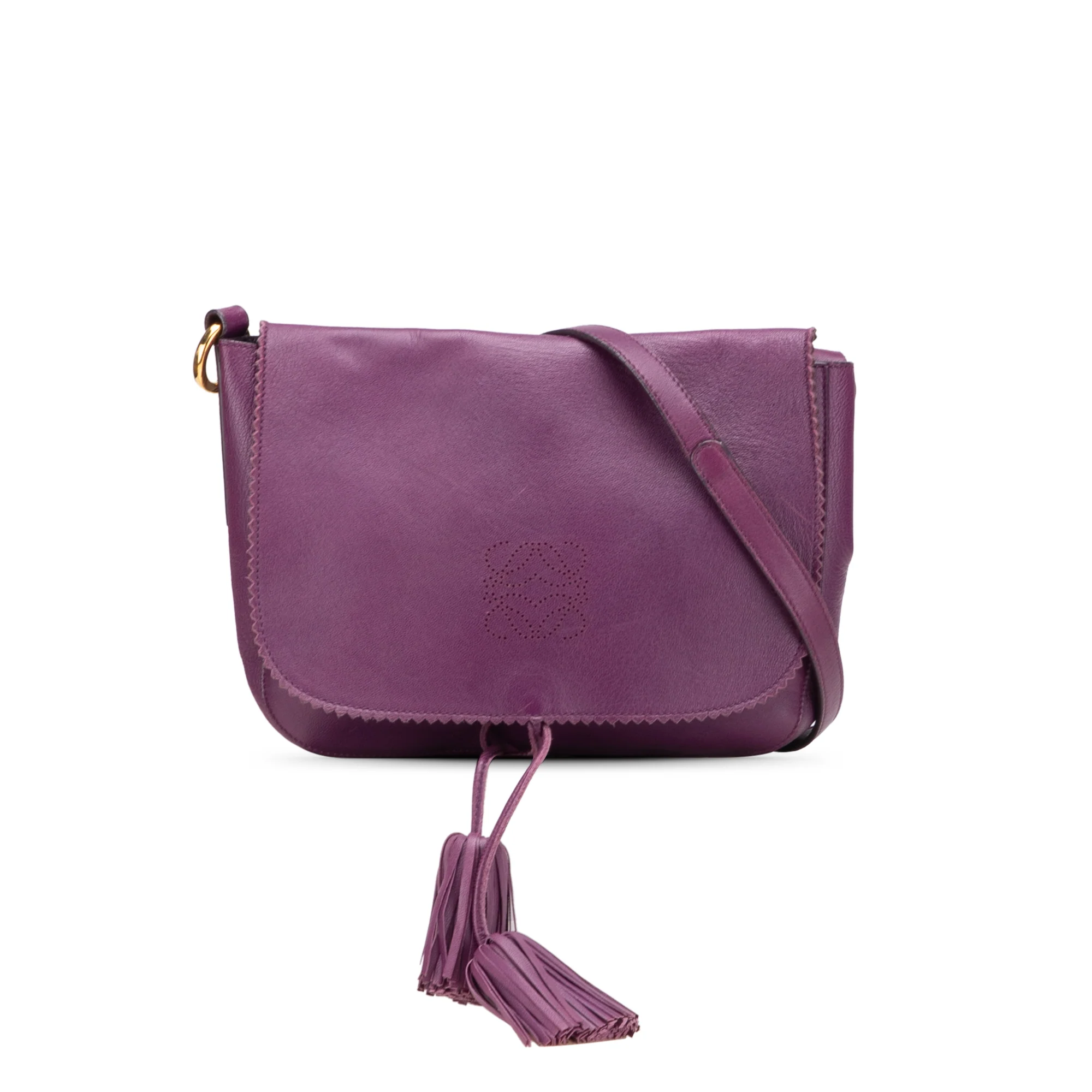 LOEWE | Pre-Owned Nappa Anagram Tassel Crossbody | Purple