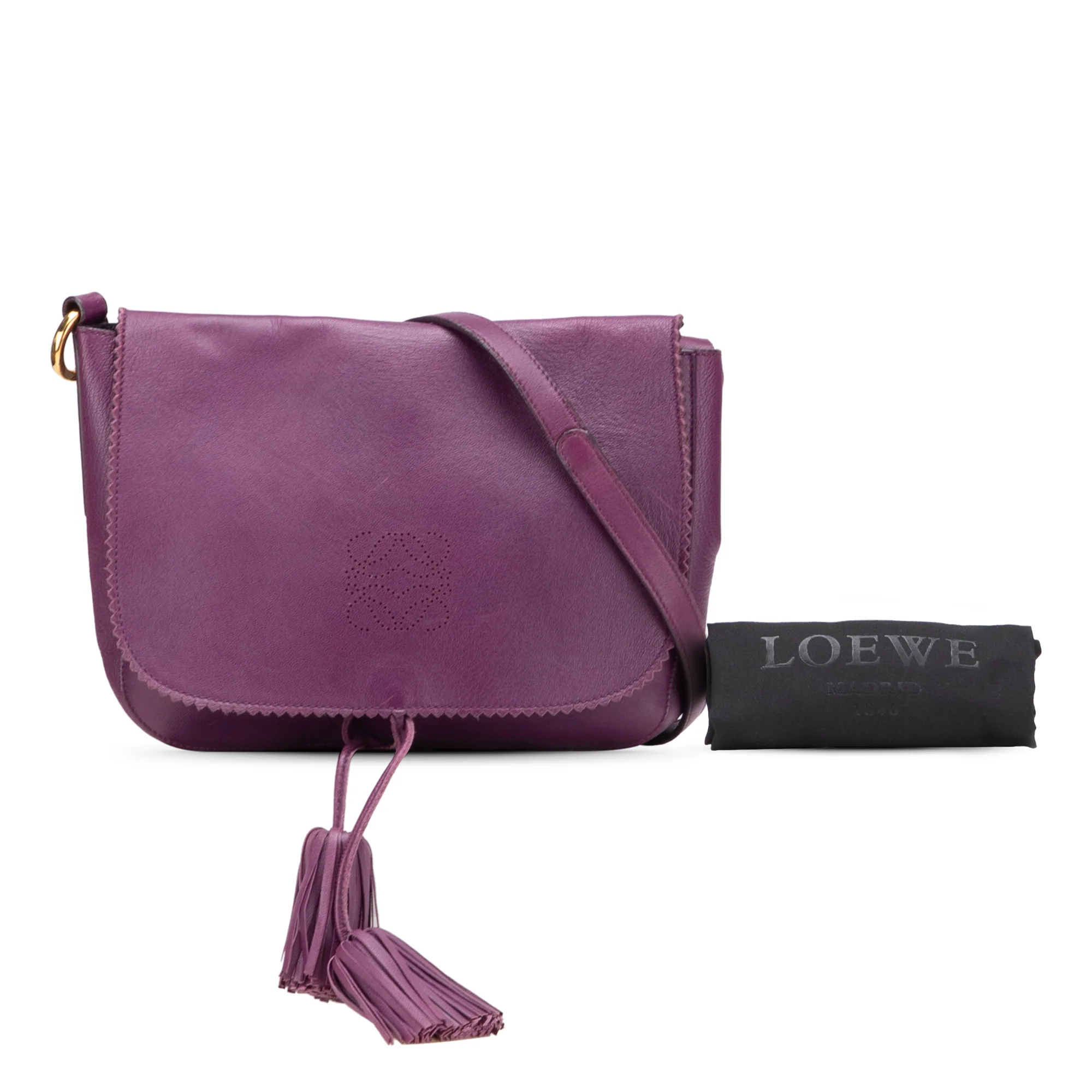 LOEWE | Pre-Owned Nappa Anagram Tassel Crossbody | Purple - Image 5