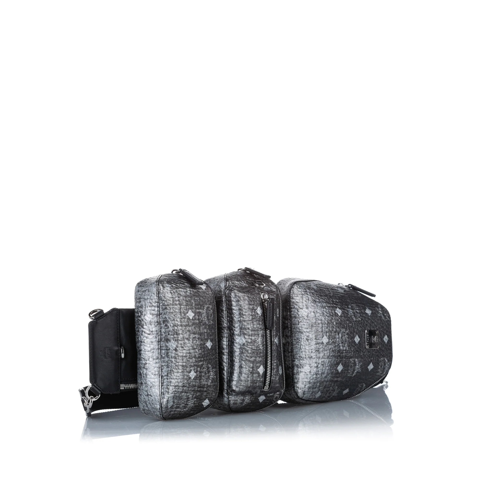MCM | Pre-Owned Visetos Coated Canvas Triple Sling Bag | Black - Image 2