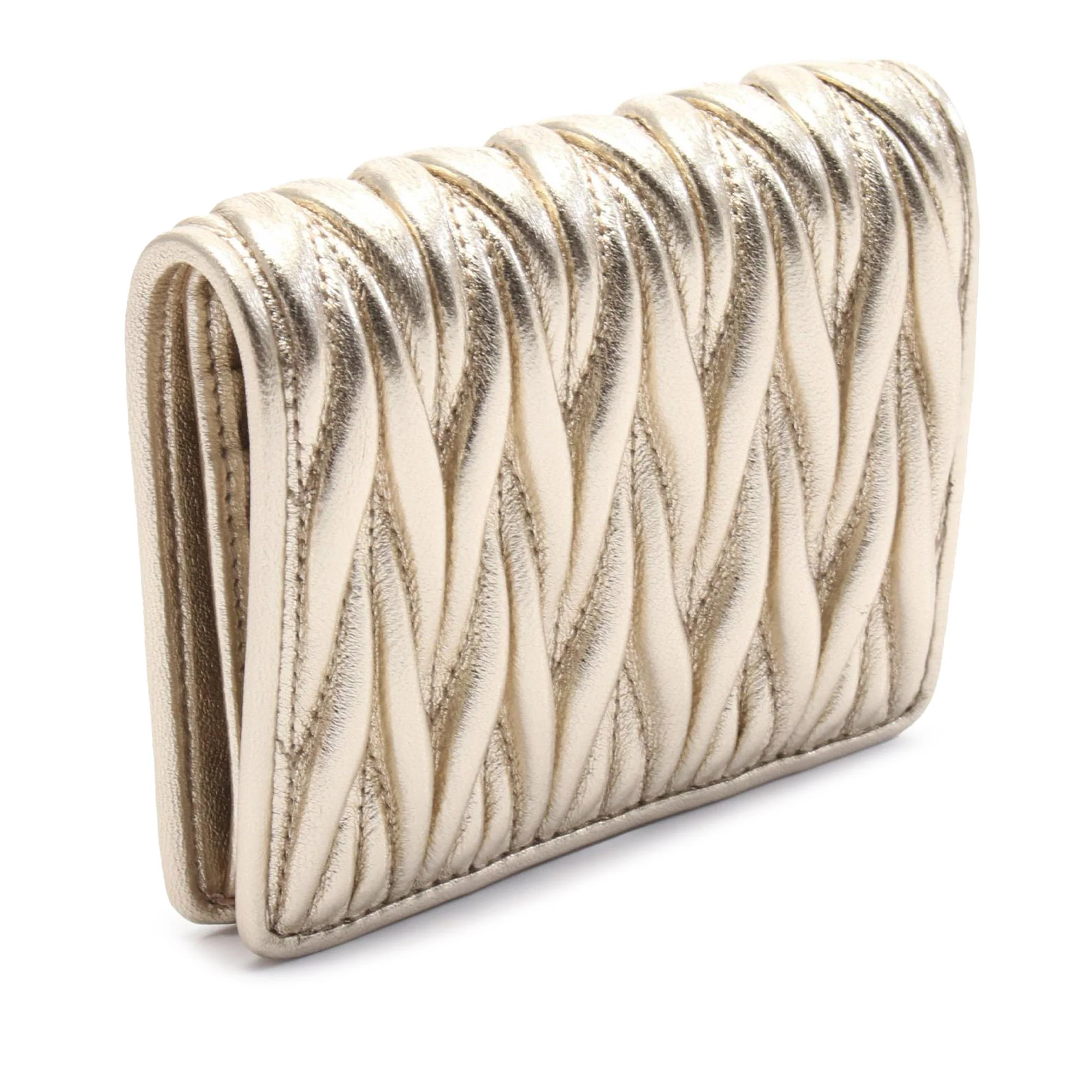 Miu Miu | Pre-Owned Metallic Matelasse Wallet | Gold - Image 3