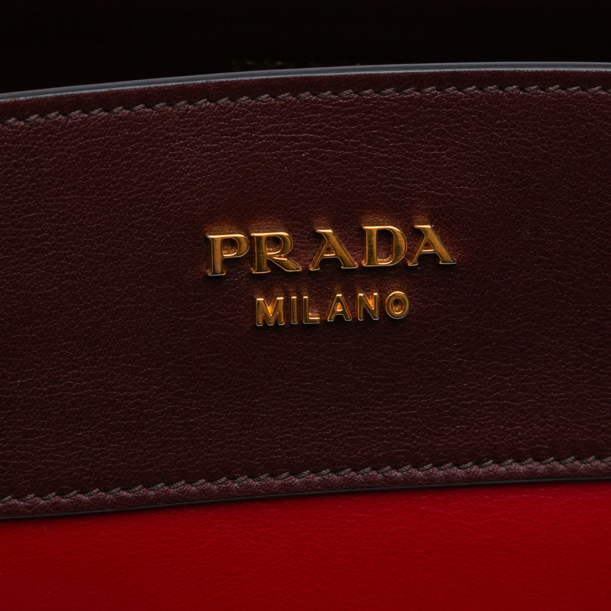 Prada | Pre-Owned City Calf Colorblock Bibliotheque Crossbody | Red - Image 8