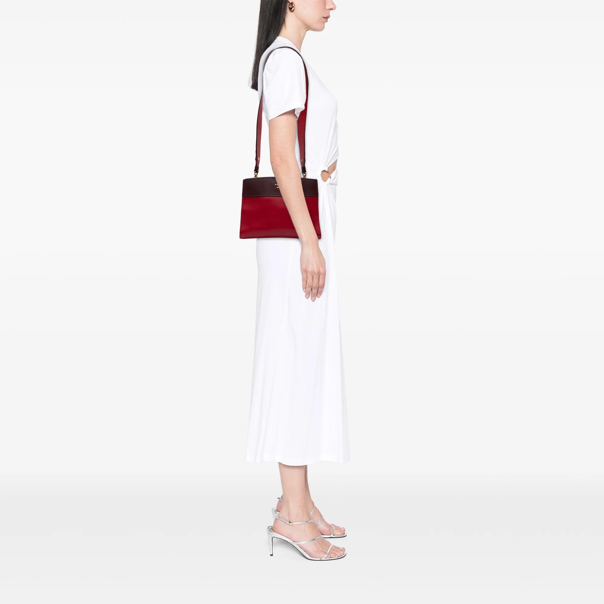 Prada | Pre-Owned City Calf Colorblock Bibliotheque Crossbody | Red - Image 9
