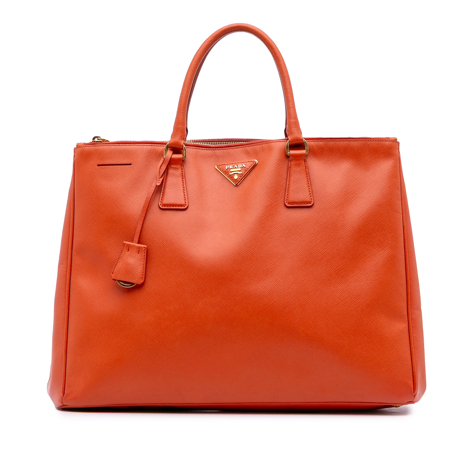 Prada | Pre-Owned Extra Large Saffiano Lux Galleria Double Zip Tote | Orange