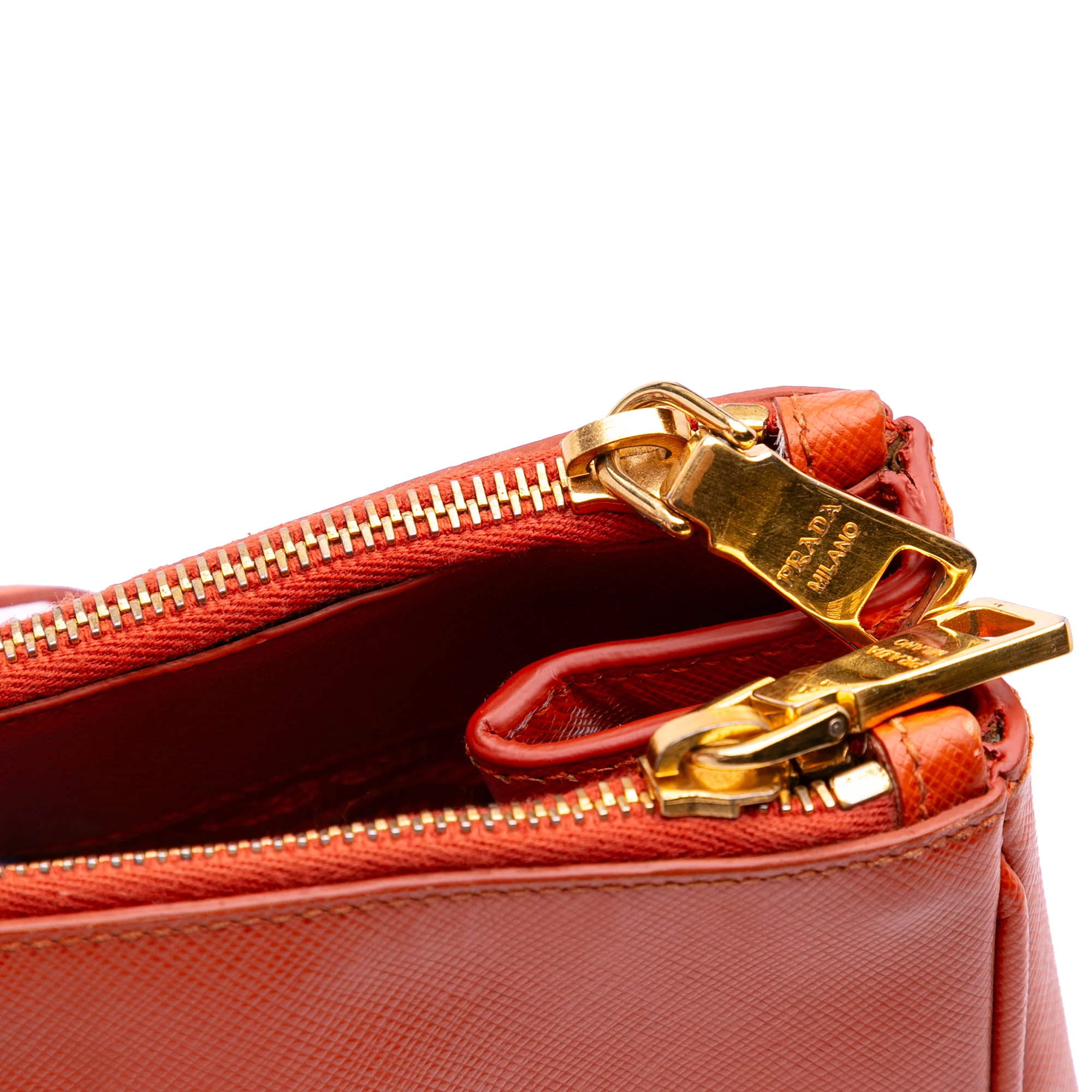 Prada | Pre-Owned Extra Large Saffiano Lux Galleria Double Zip Tote | Orange - Image 13