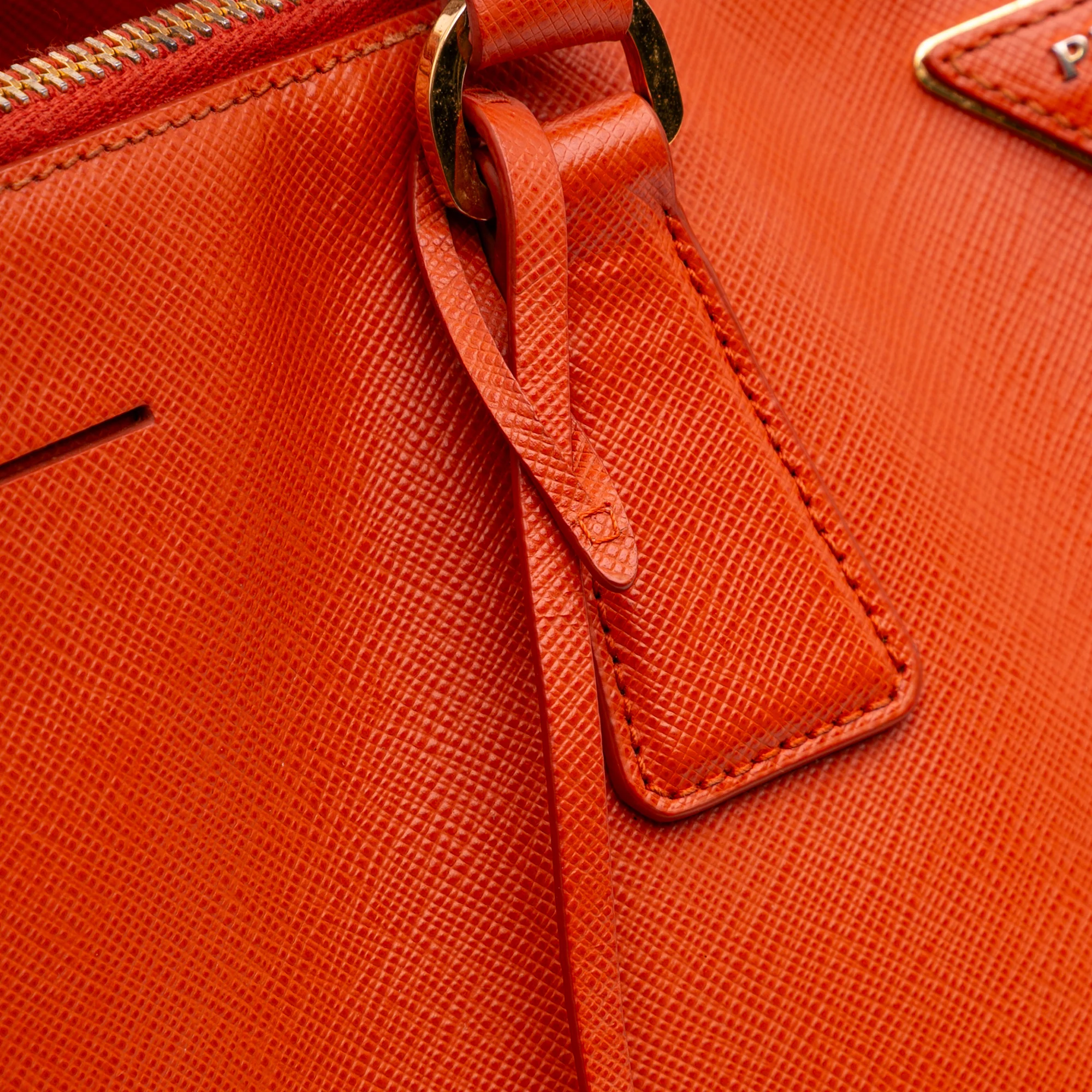 Prada | Pre-Owned Extra Large Saffiano Lux Galleria Double Zip Tote | Orange - Image 14