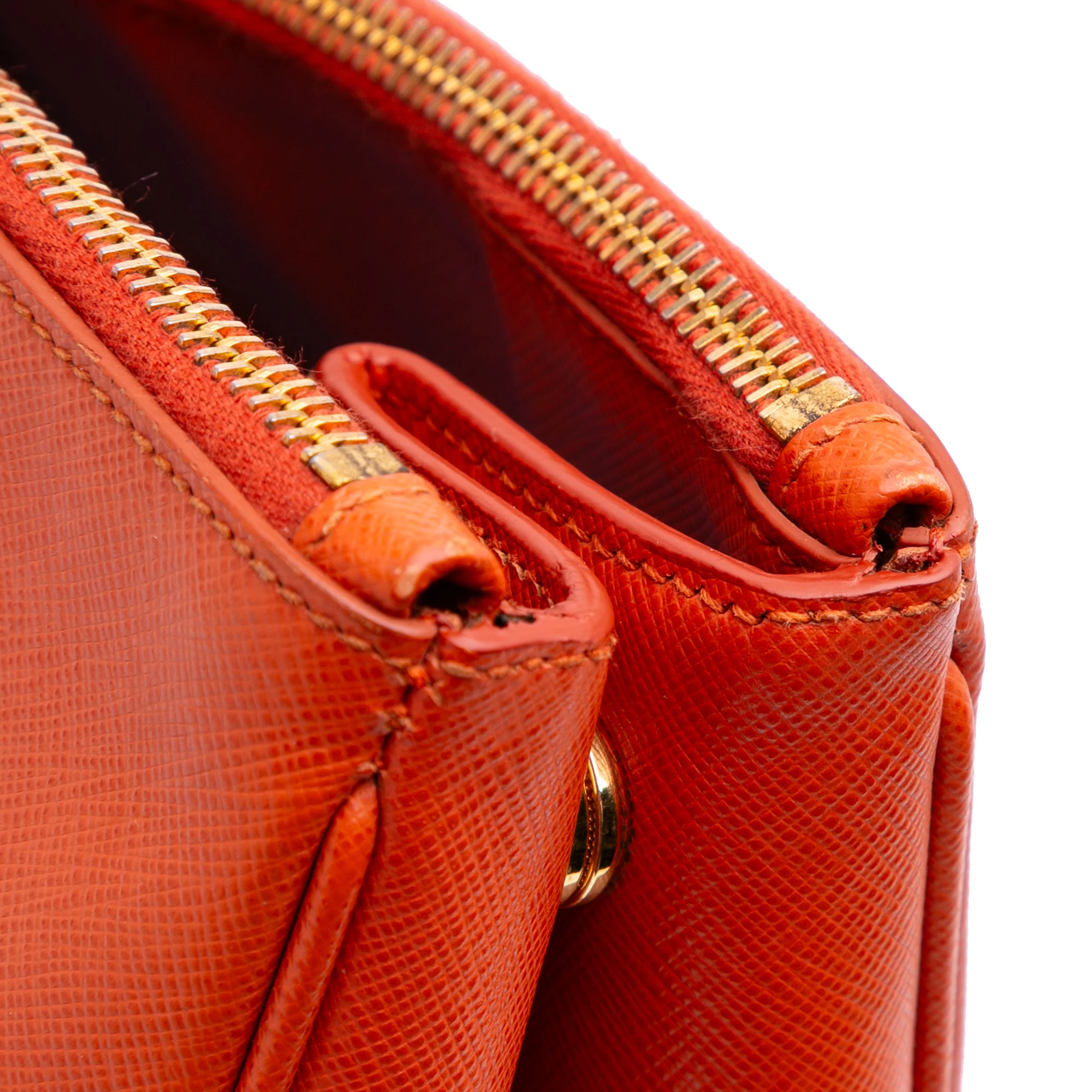Prada | Pre-Owned Extra Large Saffiano Lux Galleria Double Zip Tote | Orange - Image 2