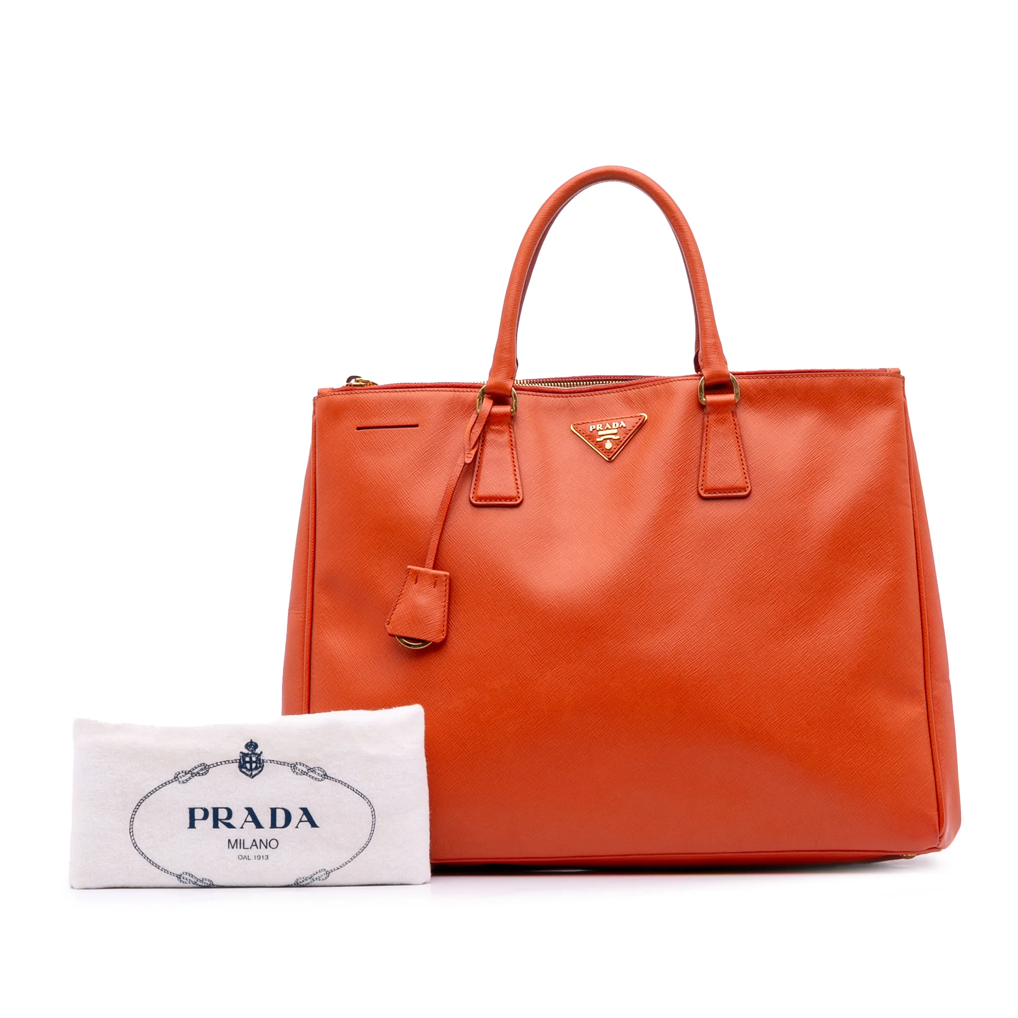 Prada | Pre-Owned Extra Large Saffiano Lux Galleria Double Zip Tote | Orange - Image 6