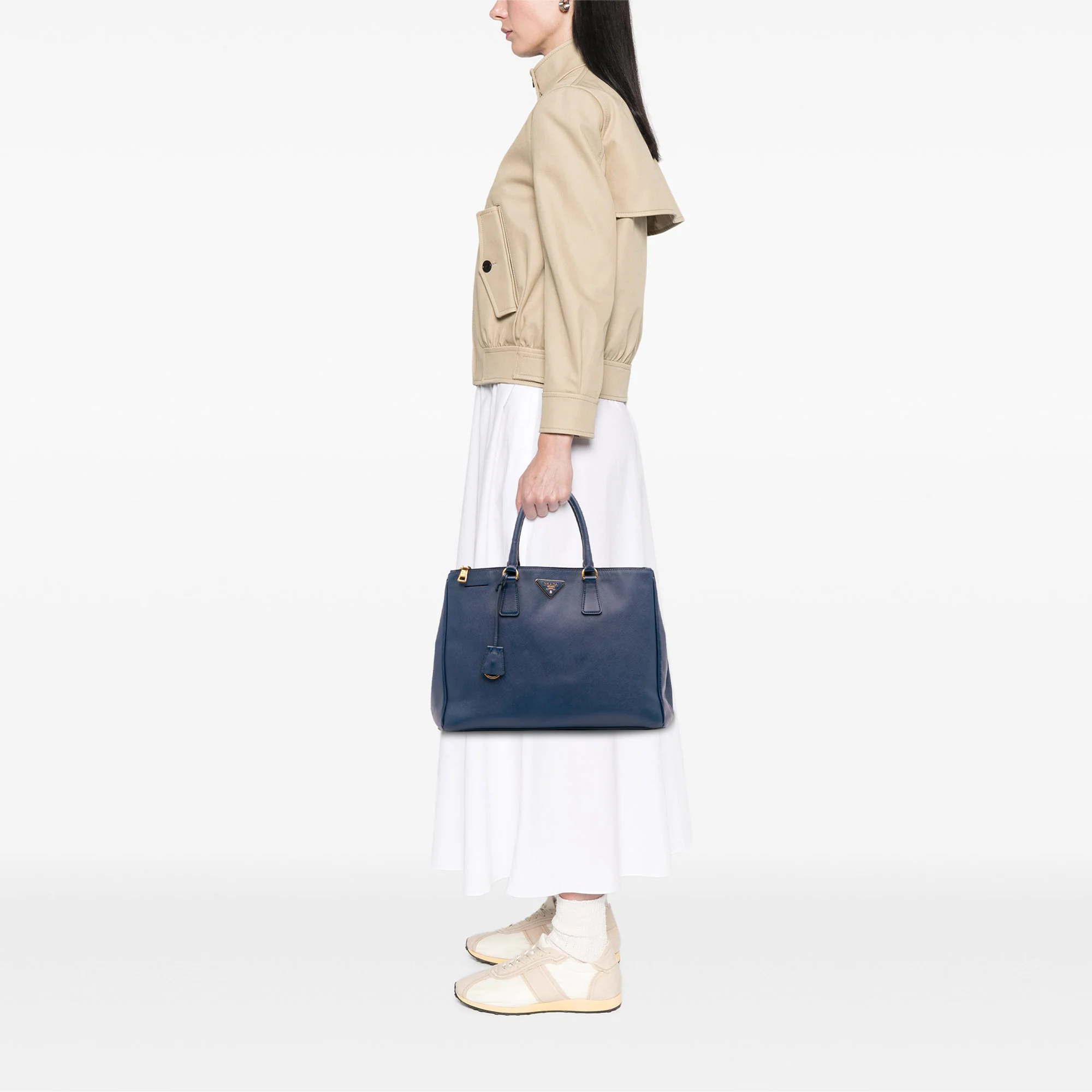Prada | Pre-Owned Large Saffiano Lux Galleria Double Zip Tote | Blue - Image 5