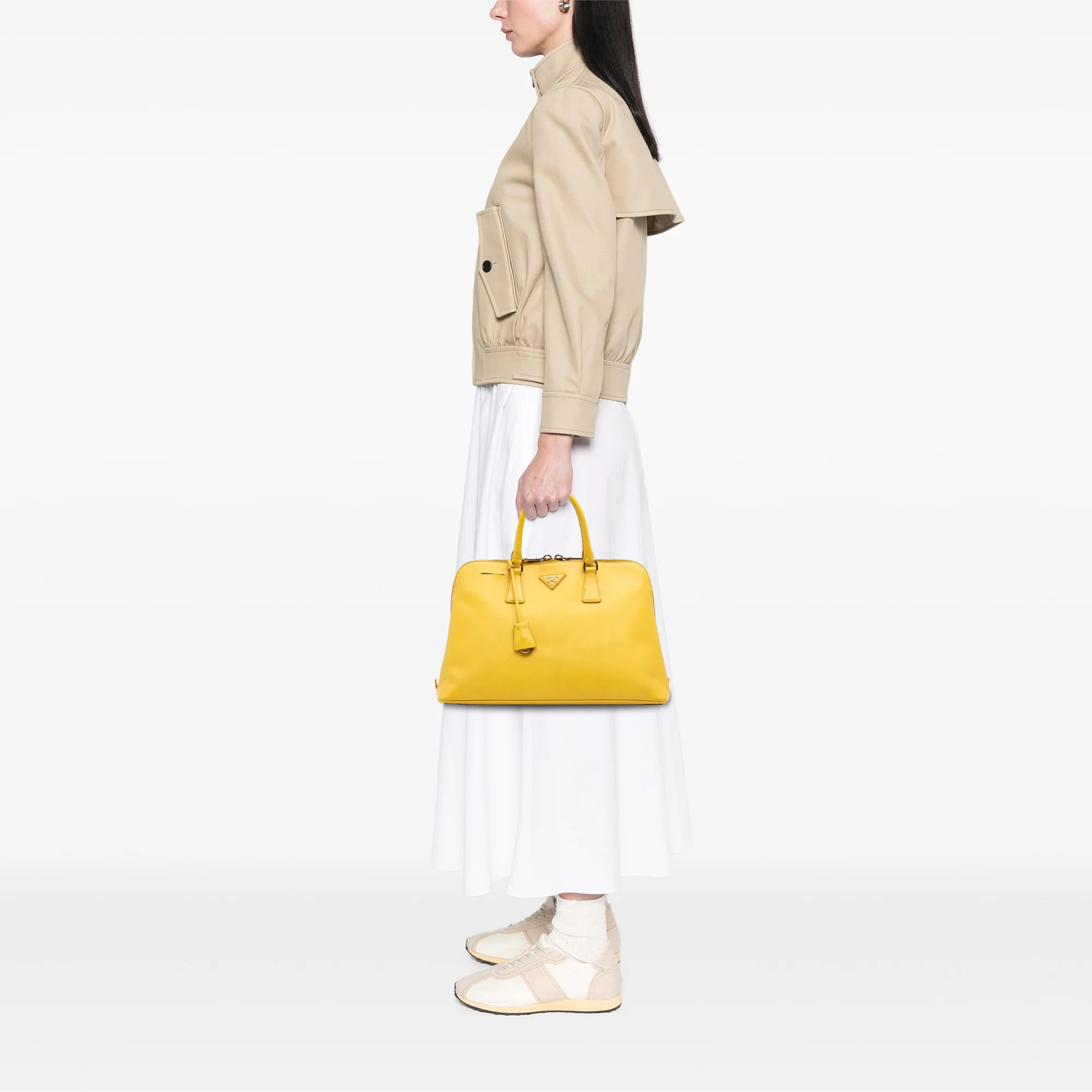Prada | Pre-Owned Large Saffiano Lux Promenade Satchel | Yellow - Image 3