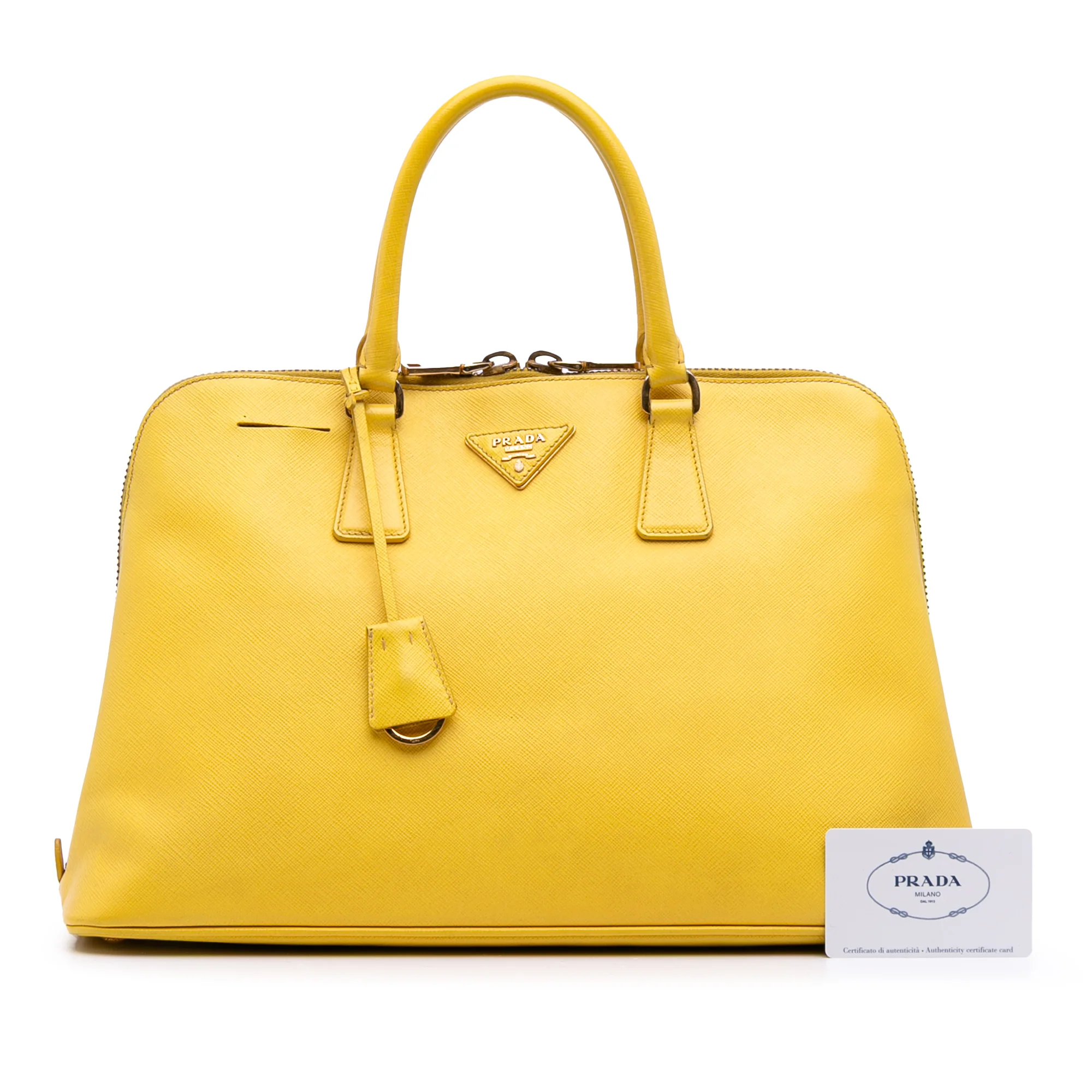 Prada | Pre-Owned Large Saffiano Lux Promenade Satchel | Yellow - Image 4