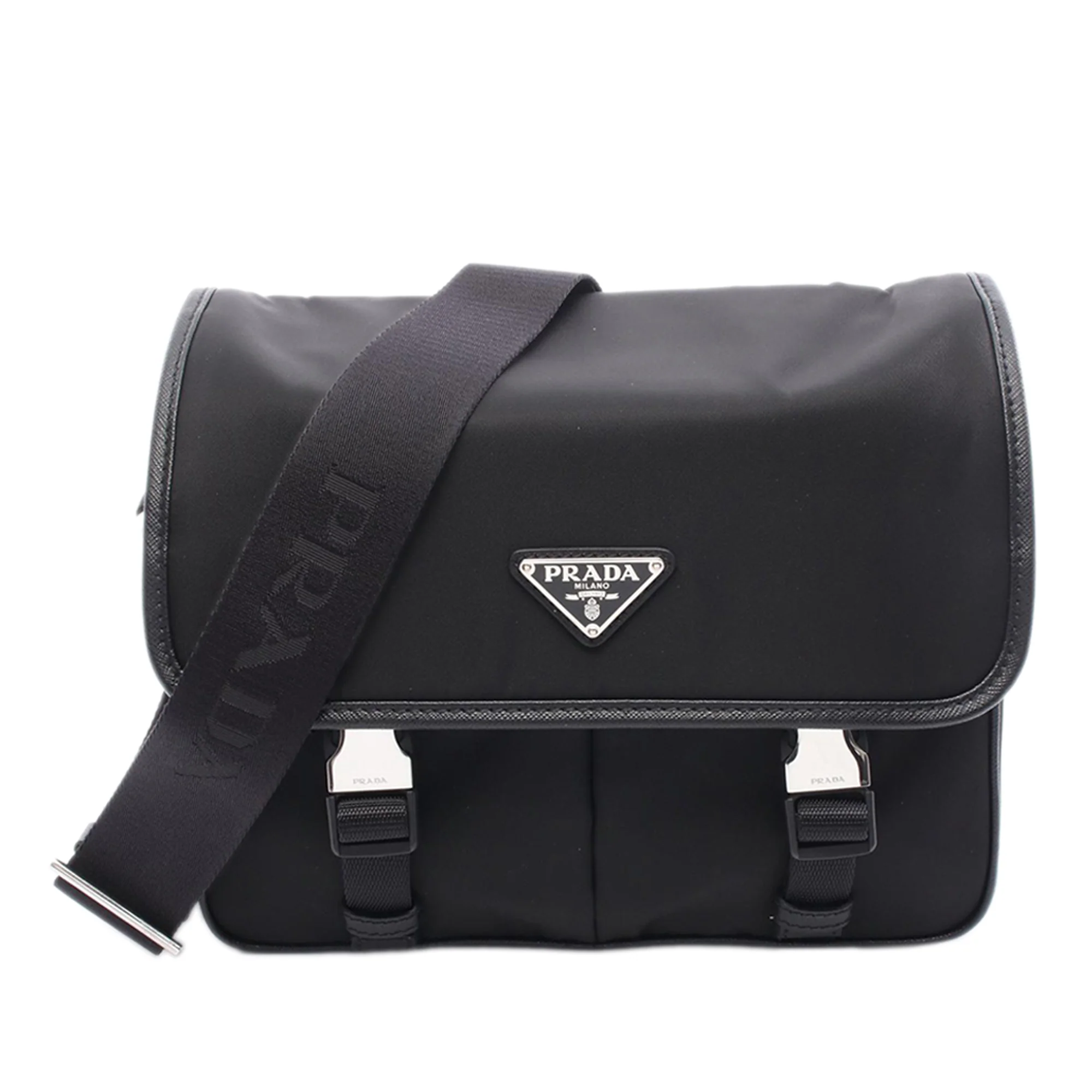 Prada | Pre-Owned Leather Trimmed Tessuto Messenger Bag | Black