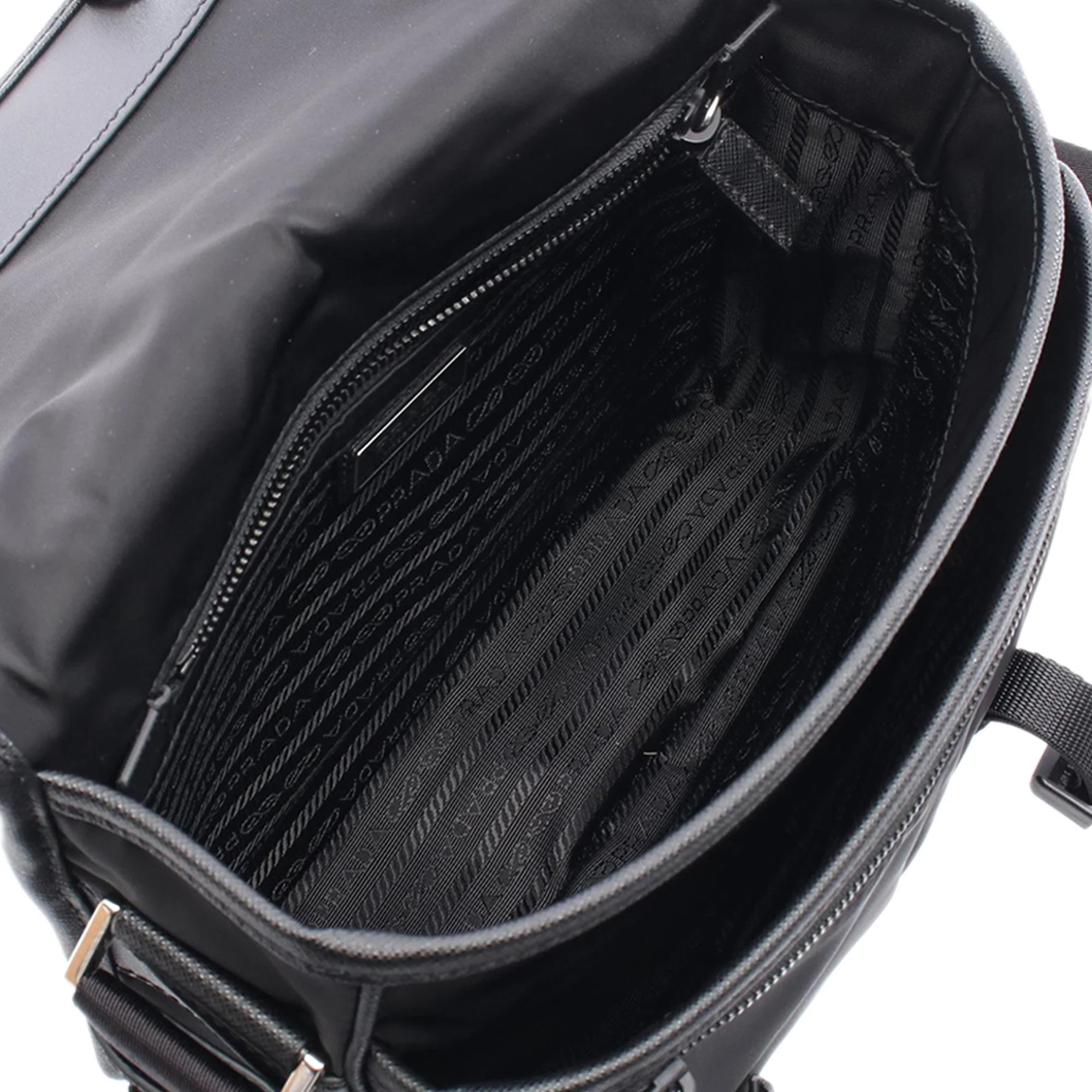 Prada | Pre-Owned Leather Trimmed Tessuto Messenger Bag | Black - Image 3