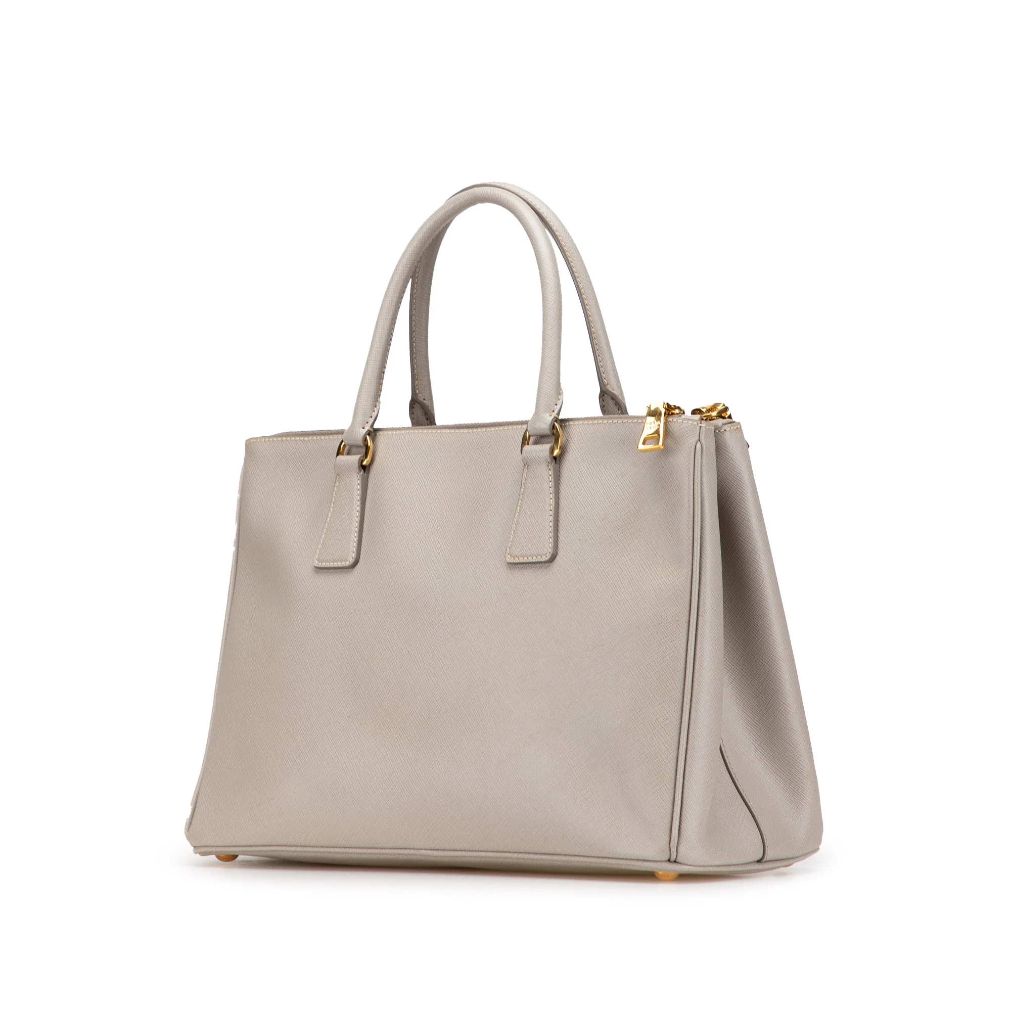 Prada | Pre-Owned Medium Saffiano Lux Galleria Double Zip Satchel | Gray/Light Gray - Image 3