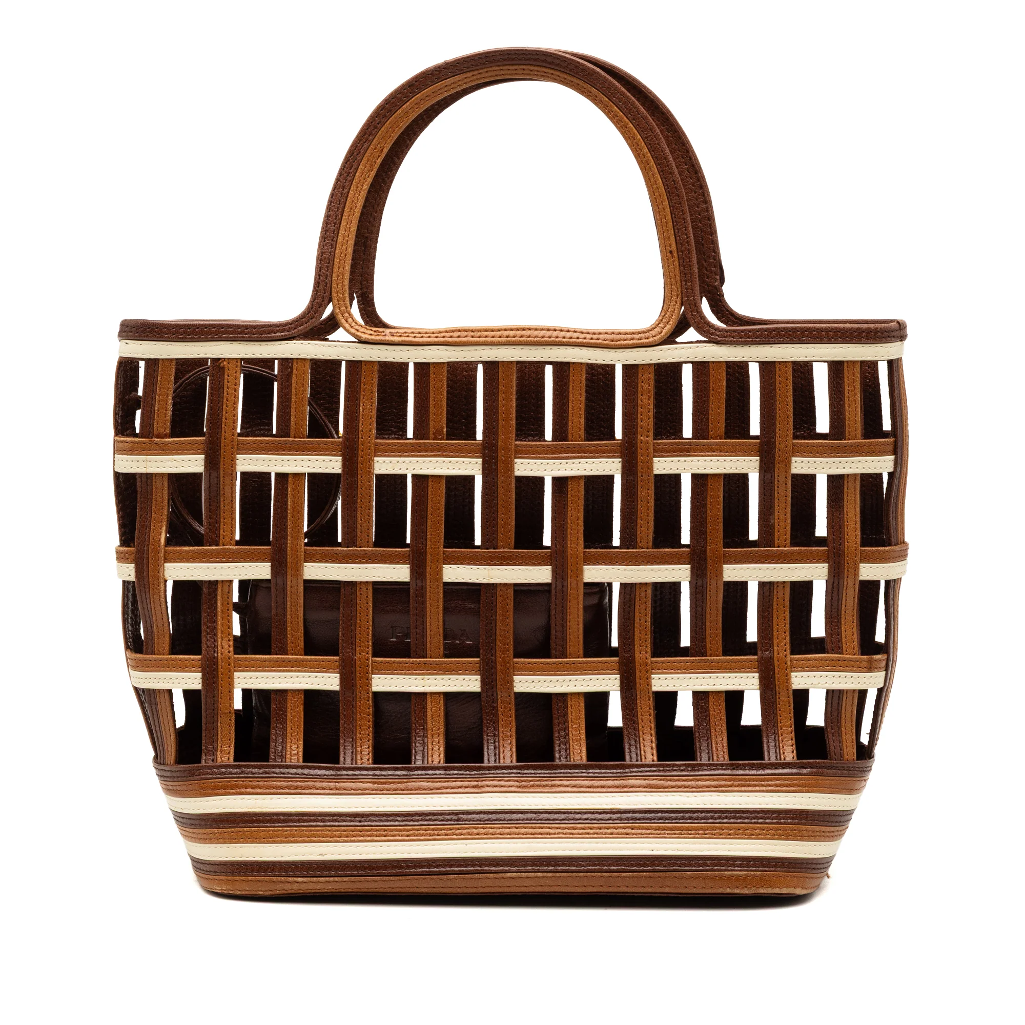Prada | Pre-Owned Mini Leather Lattice Tote | Brown
