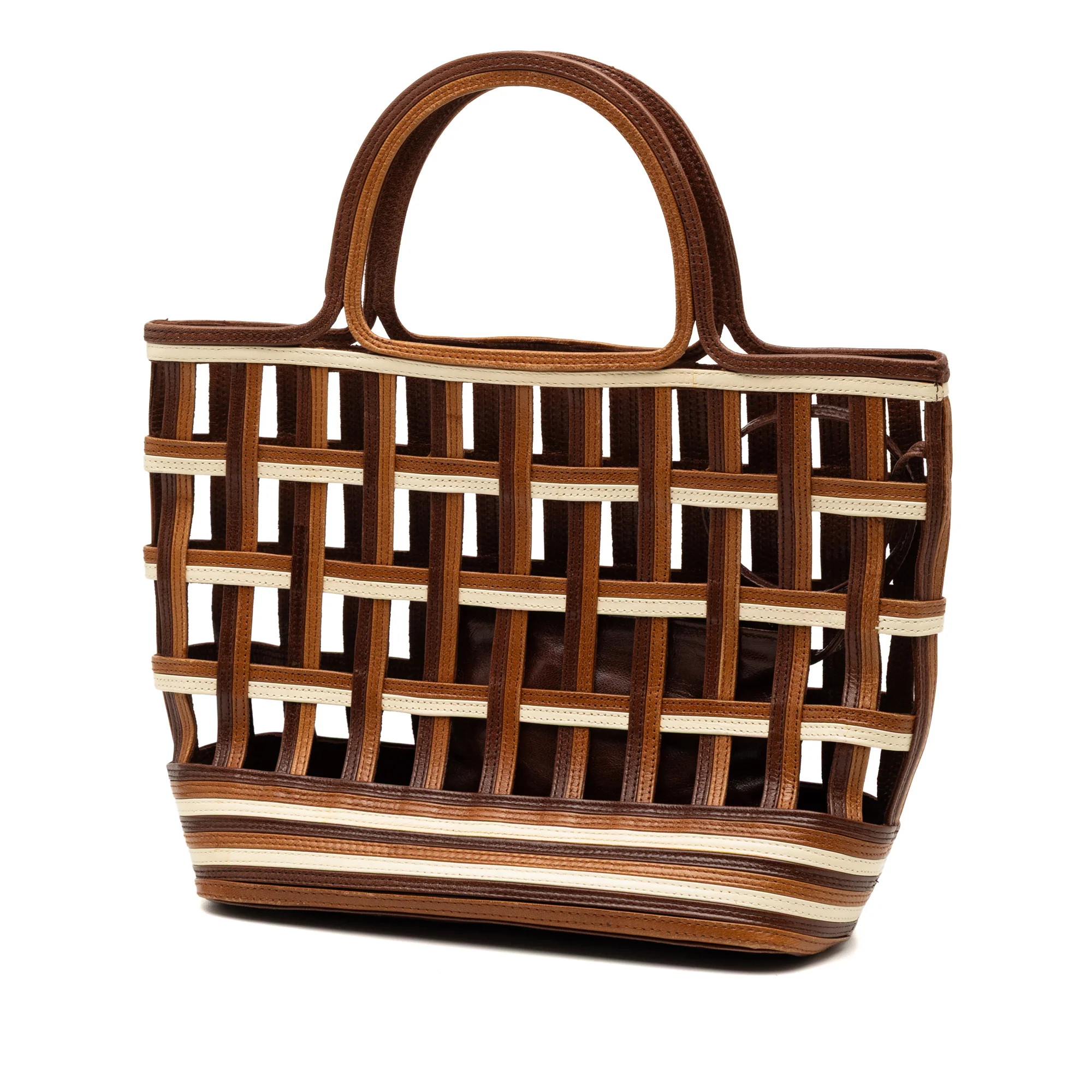 Prada | Pre-Owned Mini Leather Lattice Tote | Brown - Image 2
