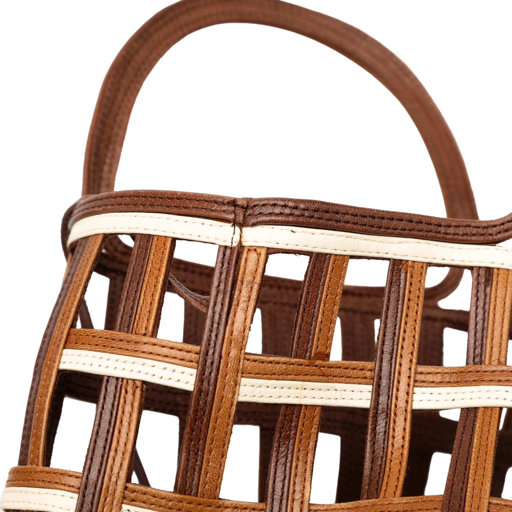 Prada | Pre-Owned Mini Leather Lattice Tote | Brown - Image 7
