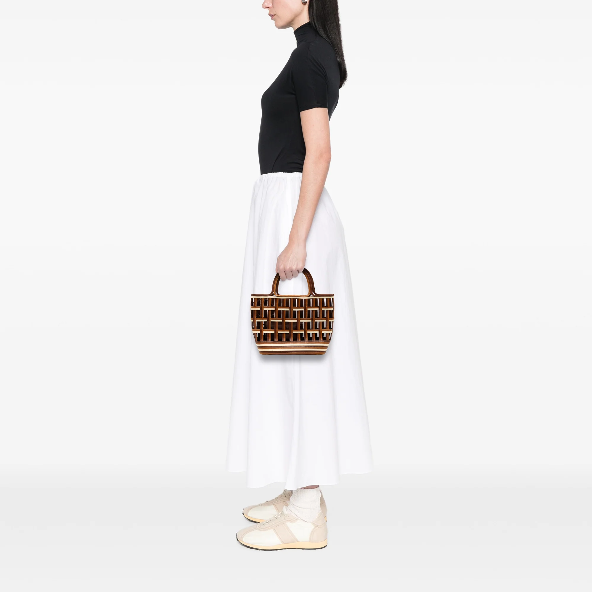 Prada | Pre-Owned Mini Leather Lattice Tote | Brown - Image 8