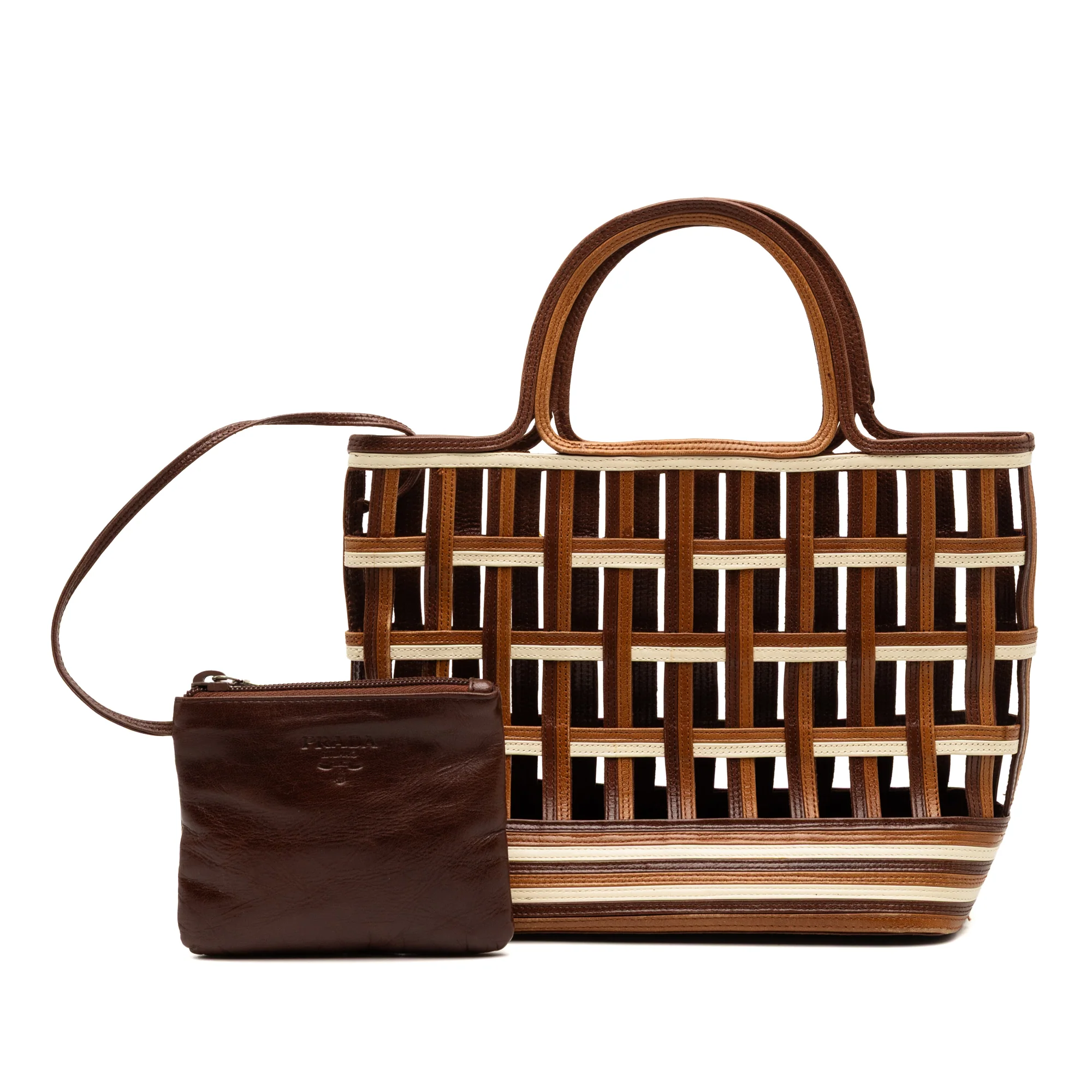 Prada | Pre-Owned Mini Leather Lattice Tote | Brown - Image 9