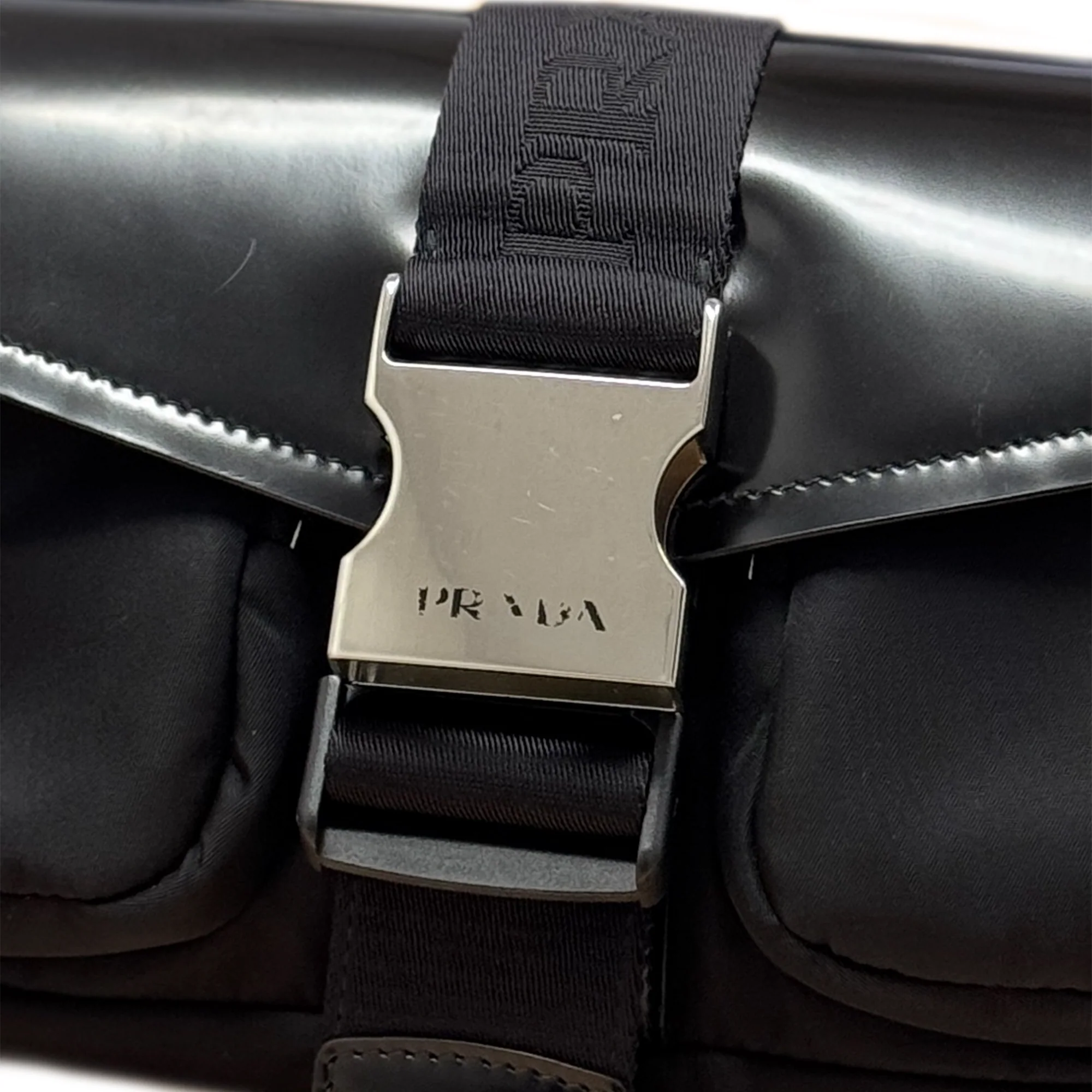Prada | Pre-Owned Re-Nylon & Spazzolato Pocket Crossbody | Black - Image 16