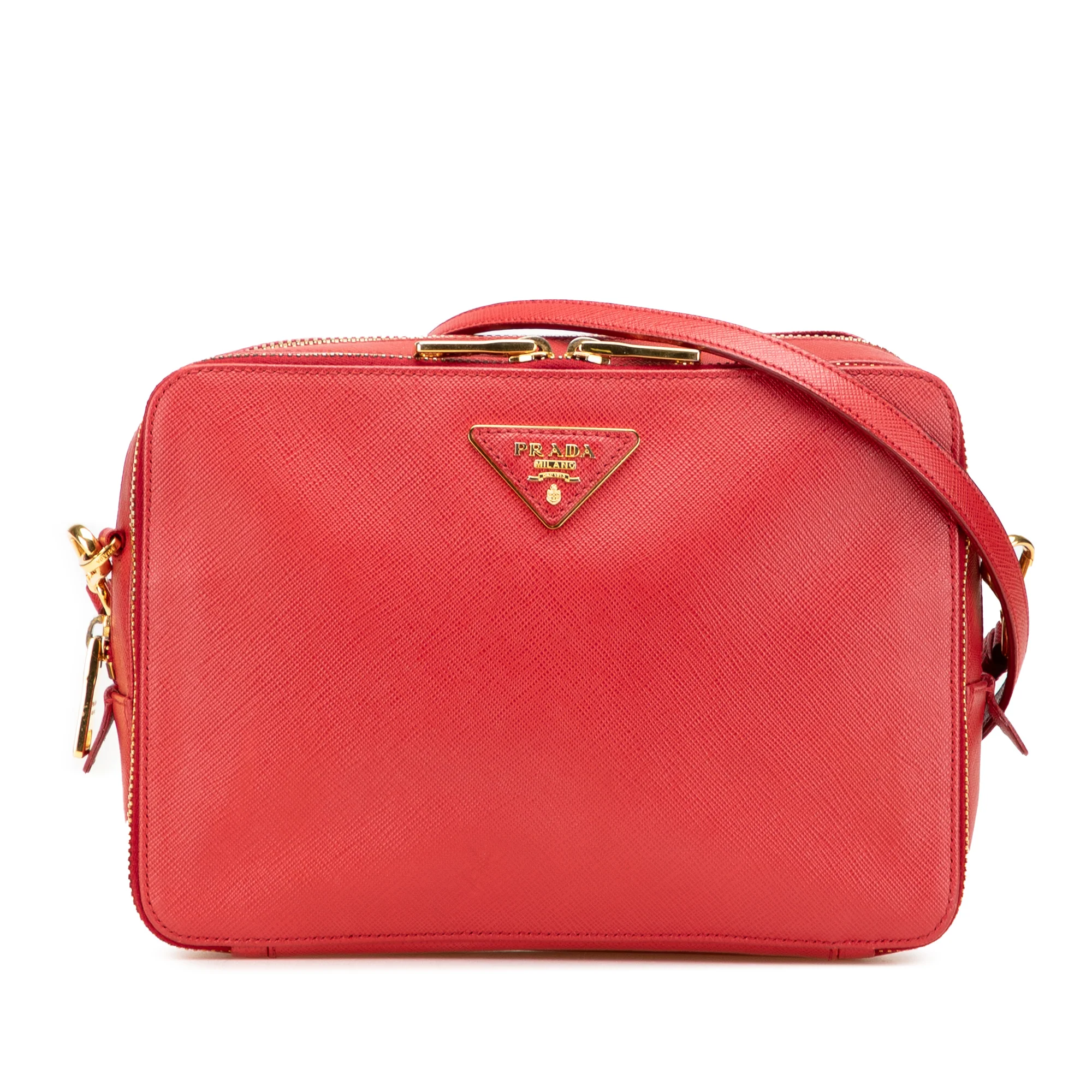 Prada | Pre-Owned Saffiano Double Zip Crossbody | Red