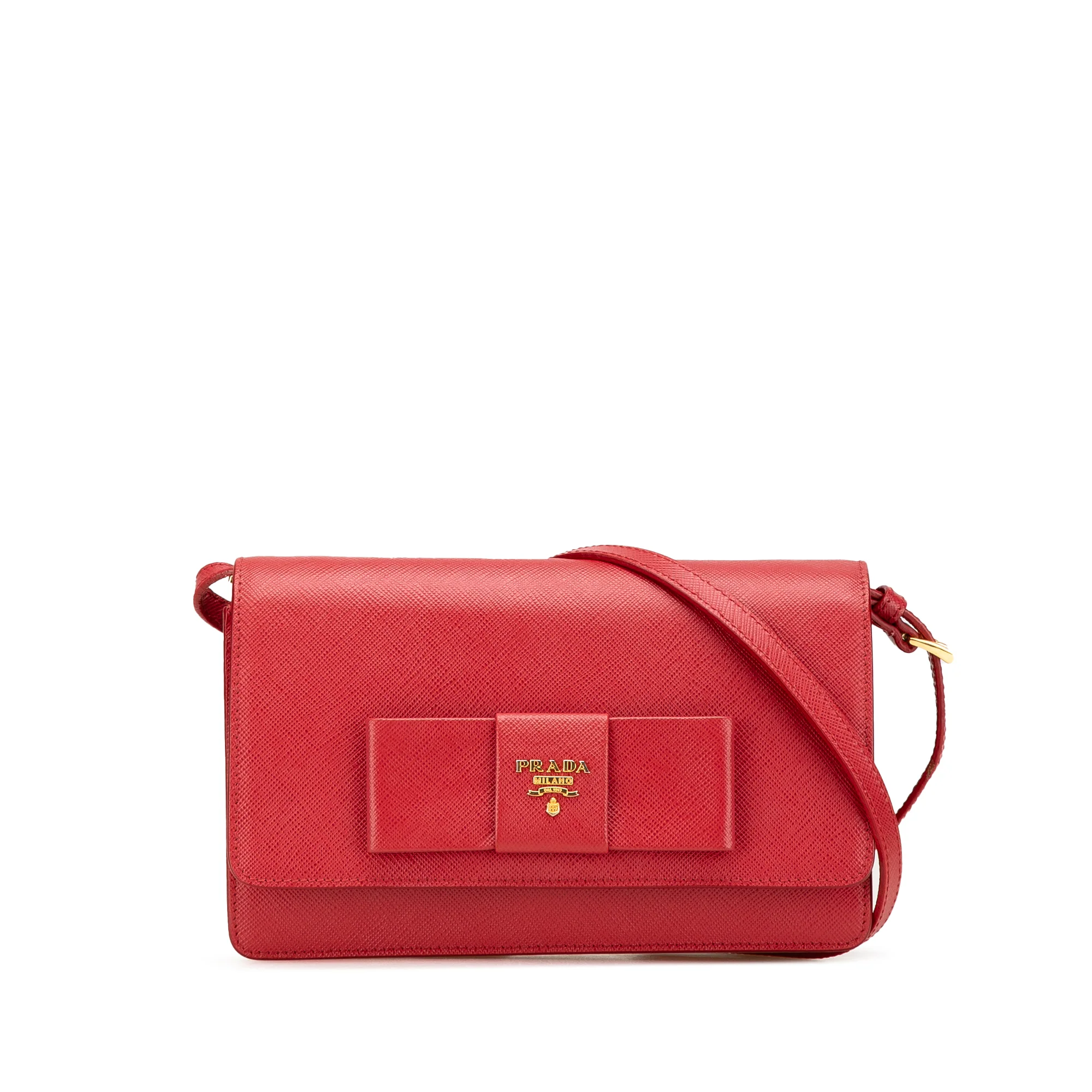 Prada | Pre-Owned Saffiano Lux Bow Wallet On Strap | Red
