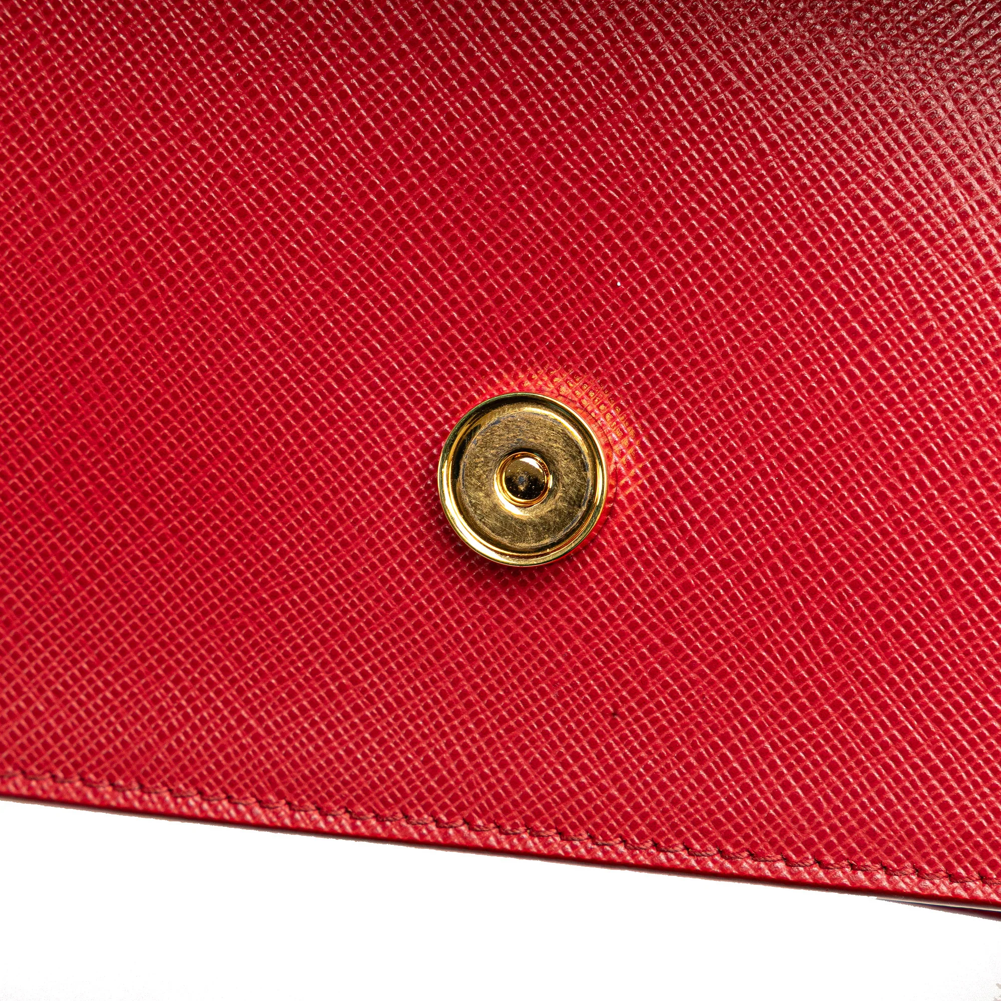 Prada | Pre-Owned Saffiano Lux Bow Wallet On Strap | Red - Image 4