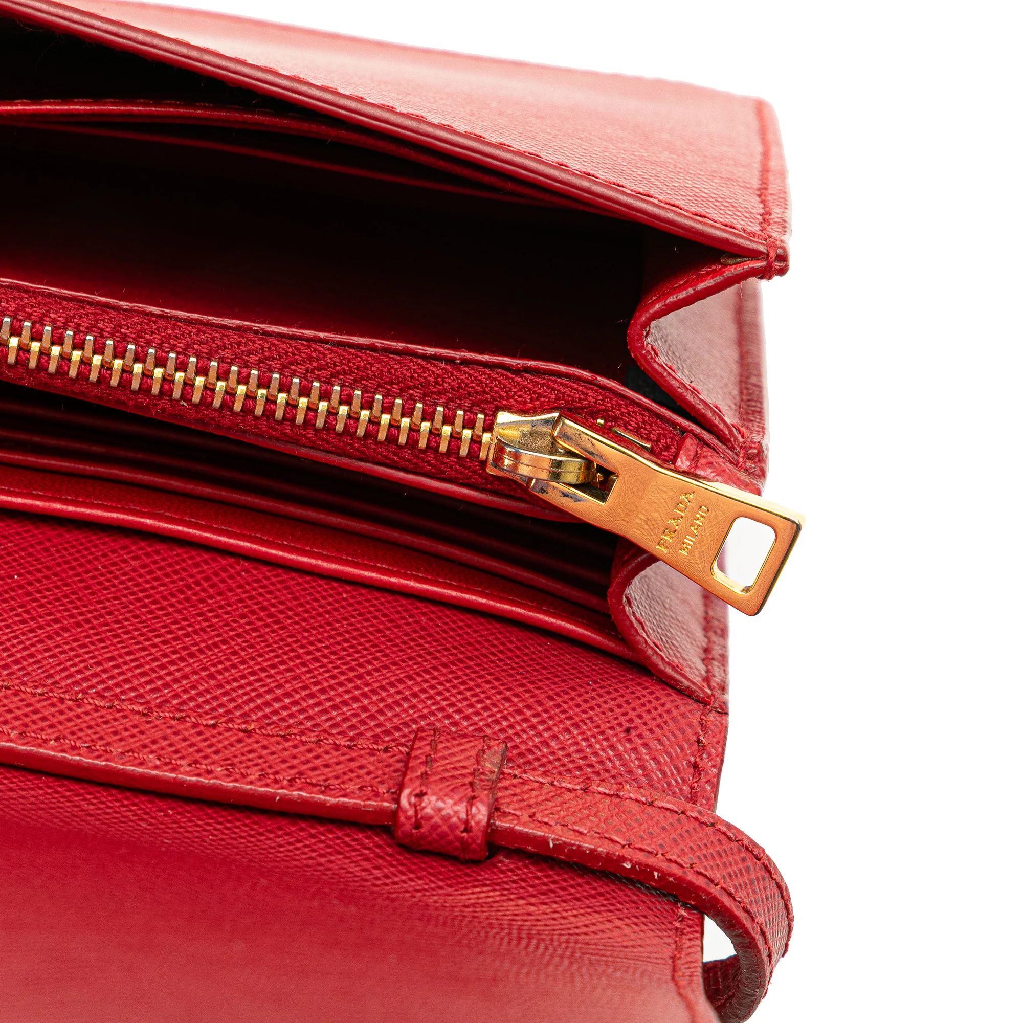Prada | Pre-Owned Saffiano Lux Bow Wallet On Strap | Red - Image 6