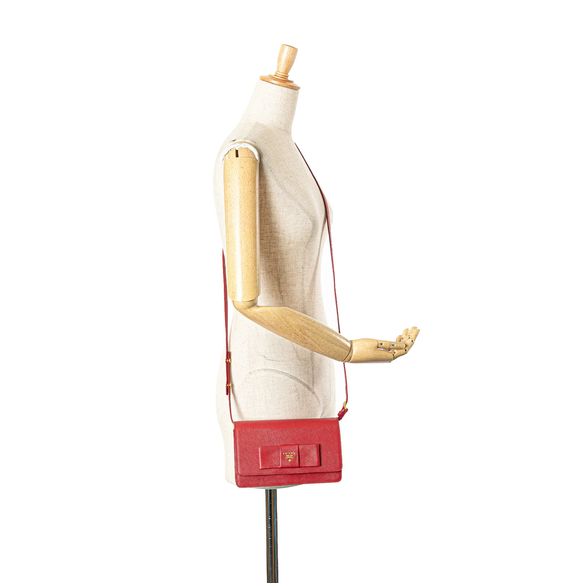 Prada | Pre-Owned Saffiano Lux Bow Wallet On Strap | Red - Image 7