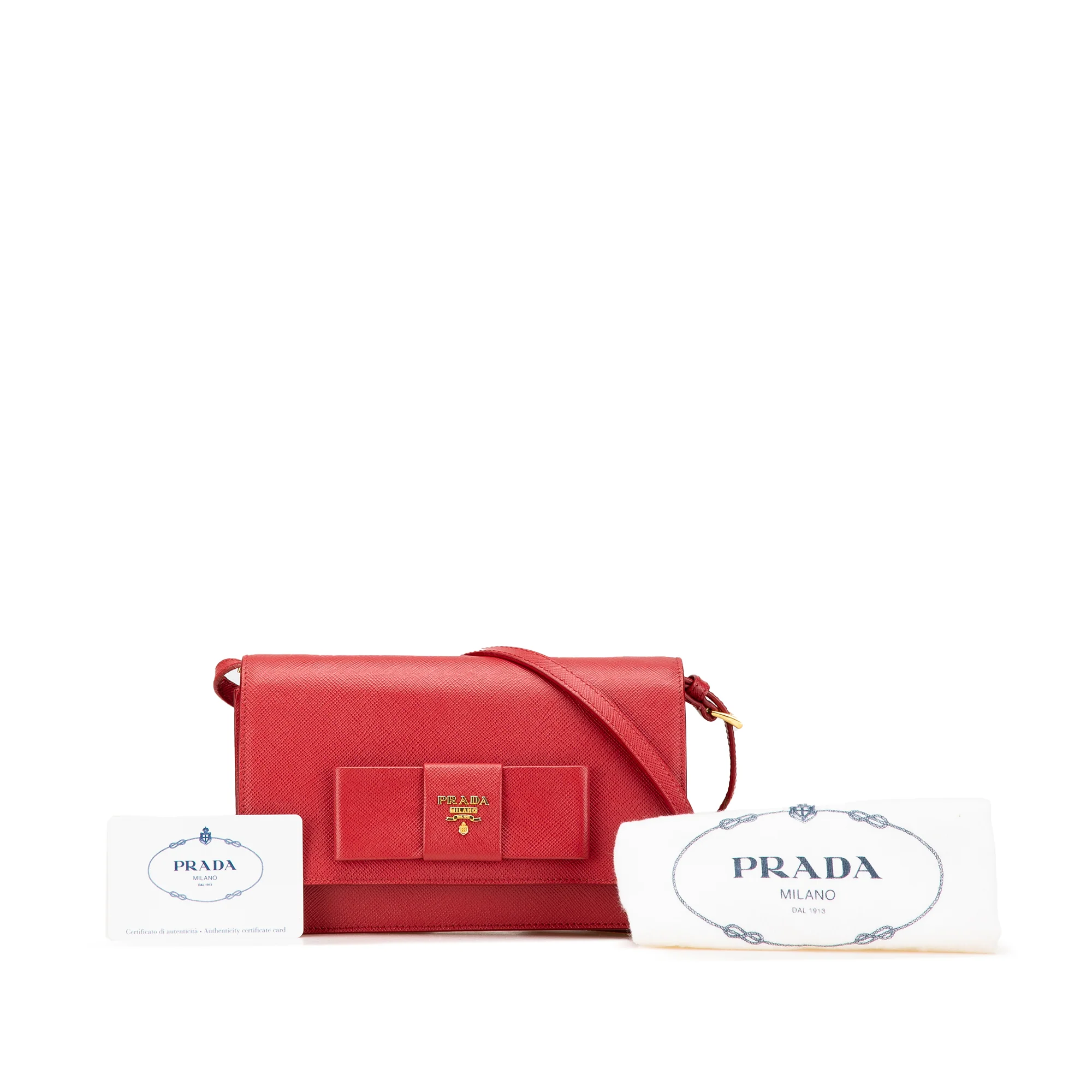 Prada | Pre-Owned Saffiano Lux Bow Wallet On Strap | Red - Image 8