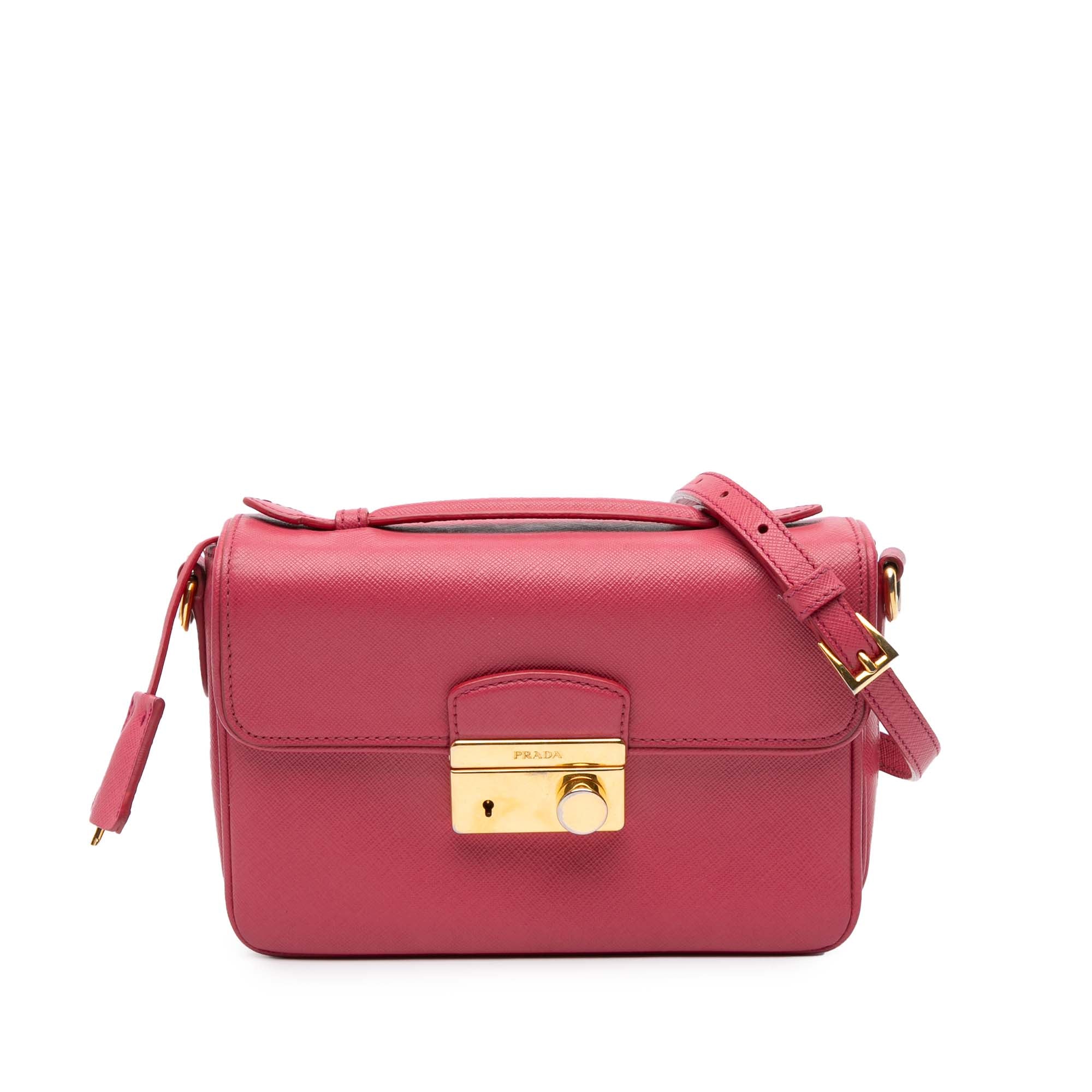 Prada | Pre-Owned Saffiano Sound Lock Satchel | Pink/Dark Pink
