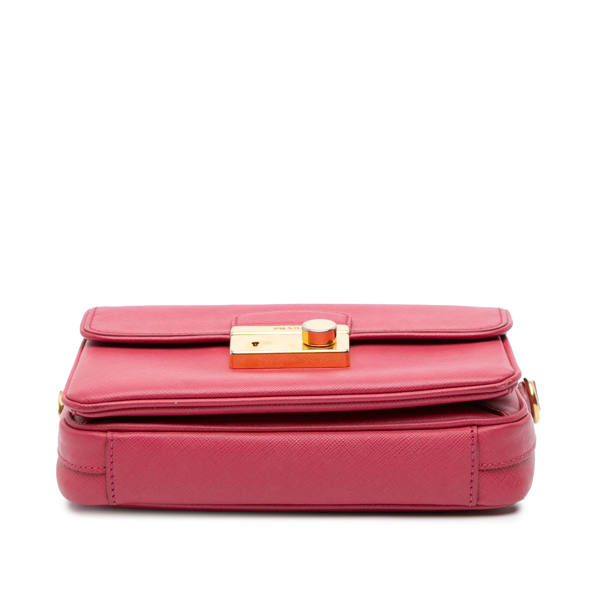 Prada | Pre-Owned Saffiano Sound Lock Satchel | Pink/Dark Pink - Image 3