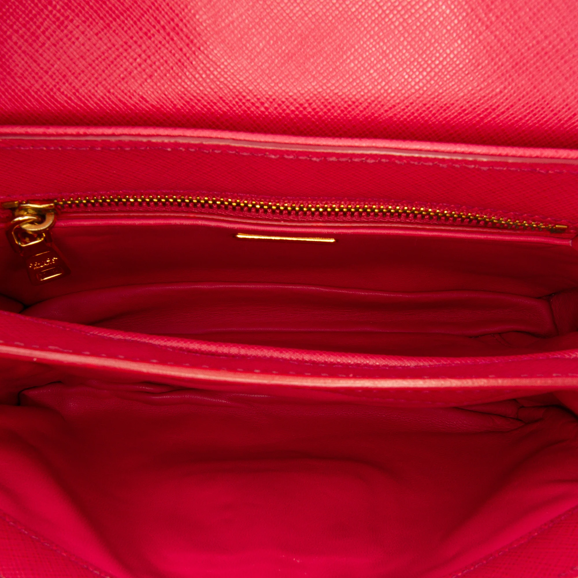 Prada | Pre-Owned Saffiano Sound Lock Satchel | Pink/Dark Pink - Image 4
