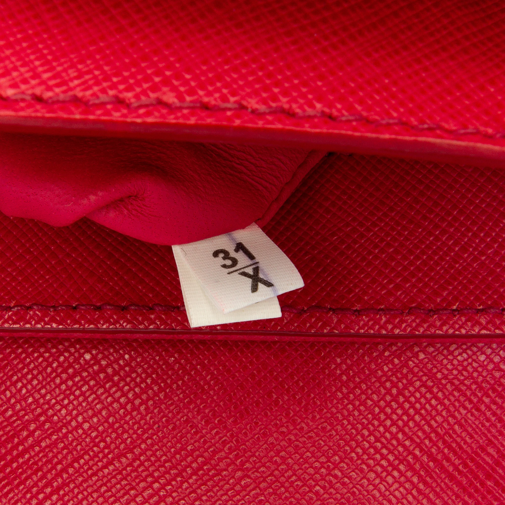 Prada | Pre-Owned Saffiano Sound Lock Satchel | Pink/Dark Pink - Image 5
