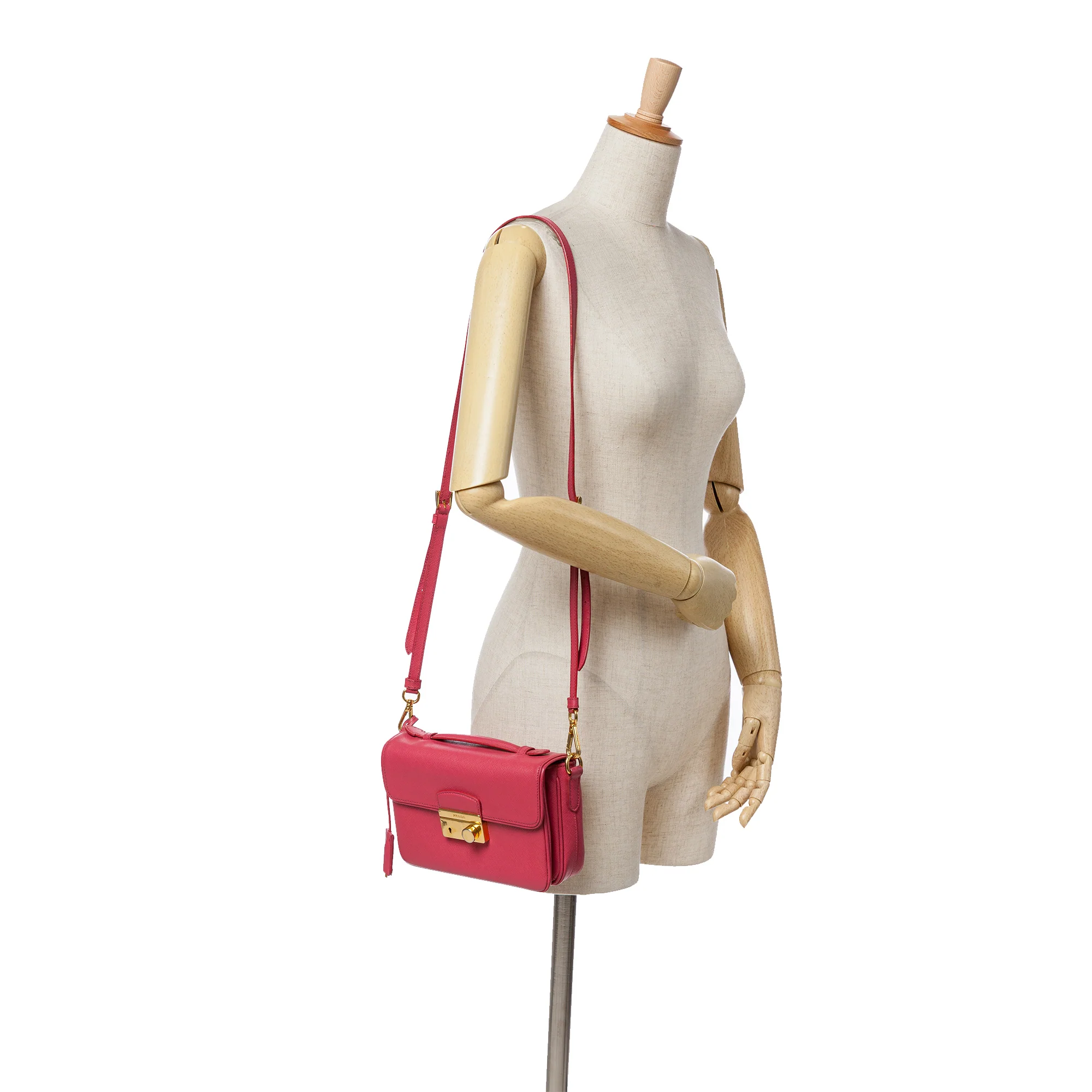 Prada | Pre-Owned Saffiano Sound Lock Satchel | Pink/Dark Pink - Image 8